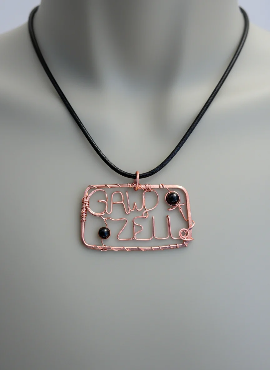 Pure Copper Hand Wrapped Rectangle Name Pendant