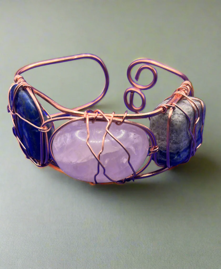 iamevibez Custom Wire Wrapped Sodalite And Rose Quartz Bracelet - Image 2