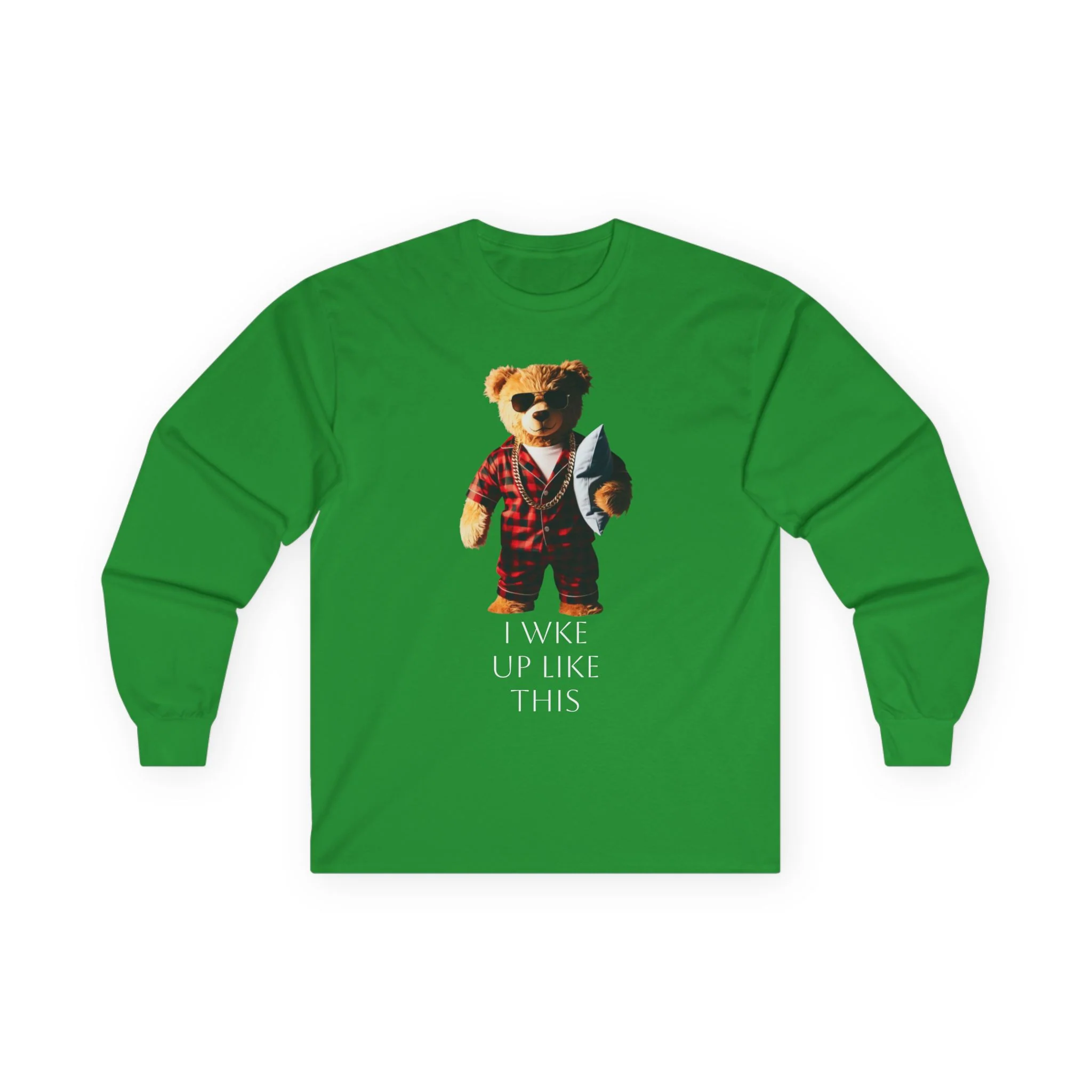 Bear in Pajamas Long Sleeve Tee — "I Woke Up Like This" Graphic Shirt - Image 7