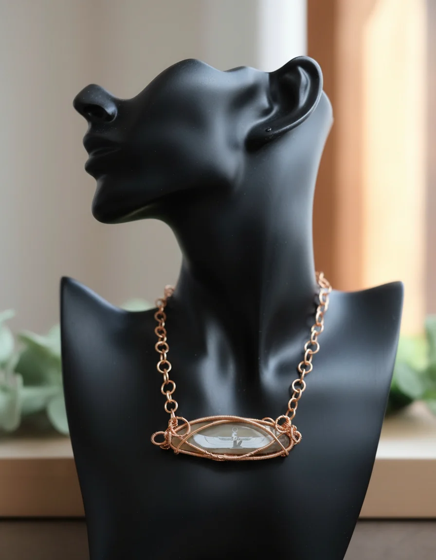 Beautiful Ma'AT Custom Engraved And Wire Wrapped Agate Slice Necklace - Image 2