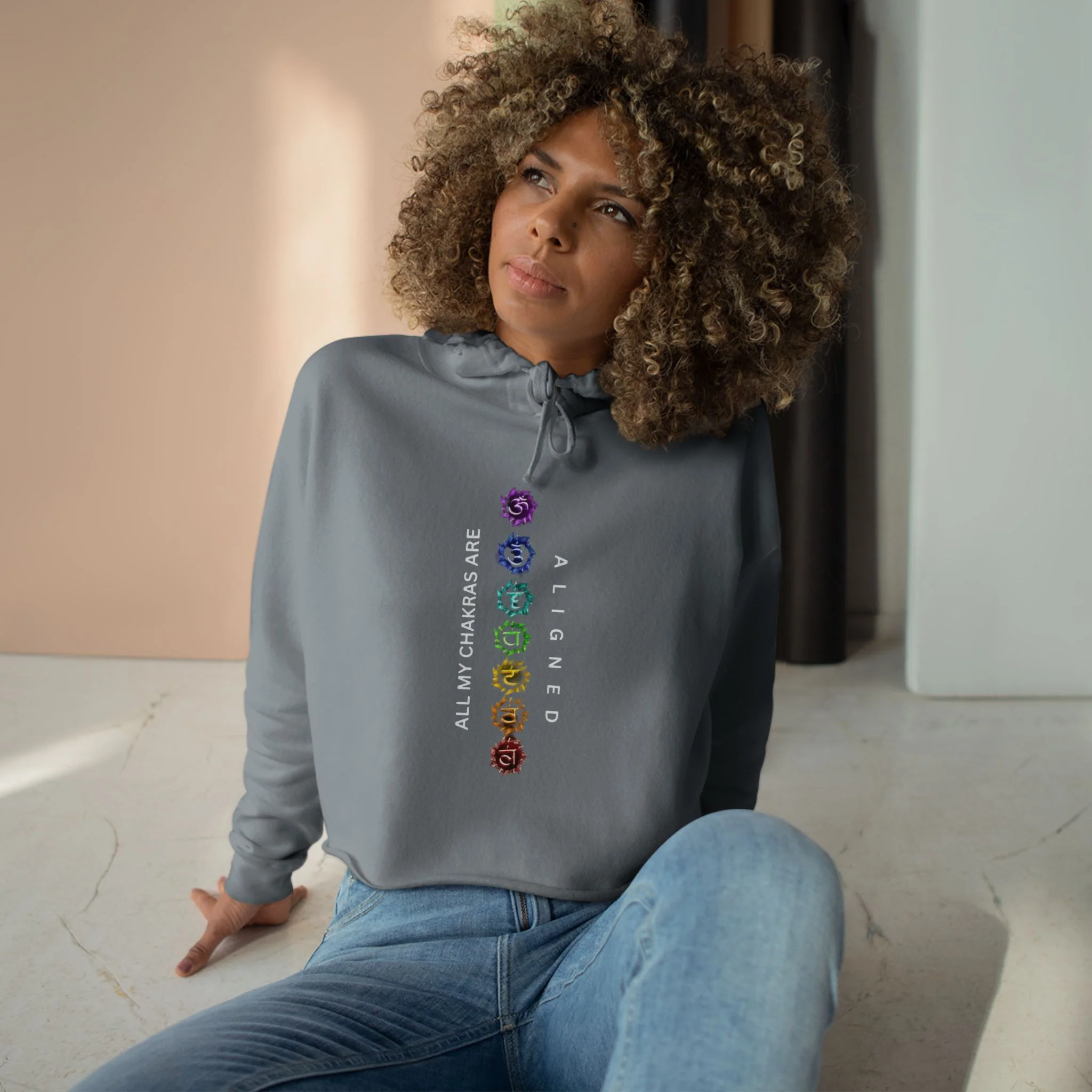 Chakra Alignment Crop Hoodie - Spiritual Gift for Yoga Lovers, Meditation, Affirmation Apparel, Cozy Layer for Self-Care - Image 11