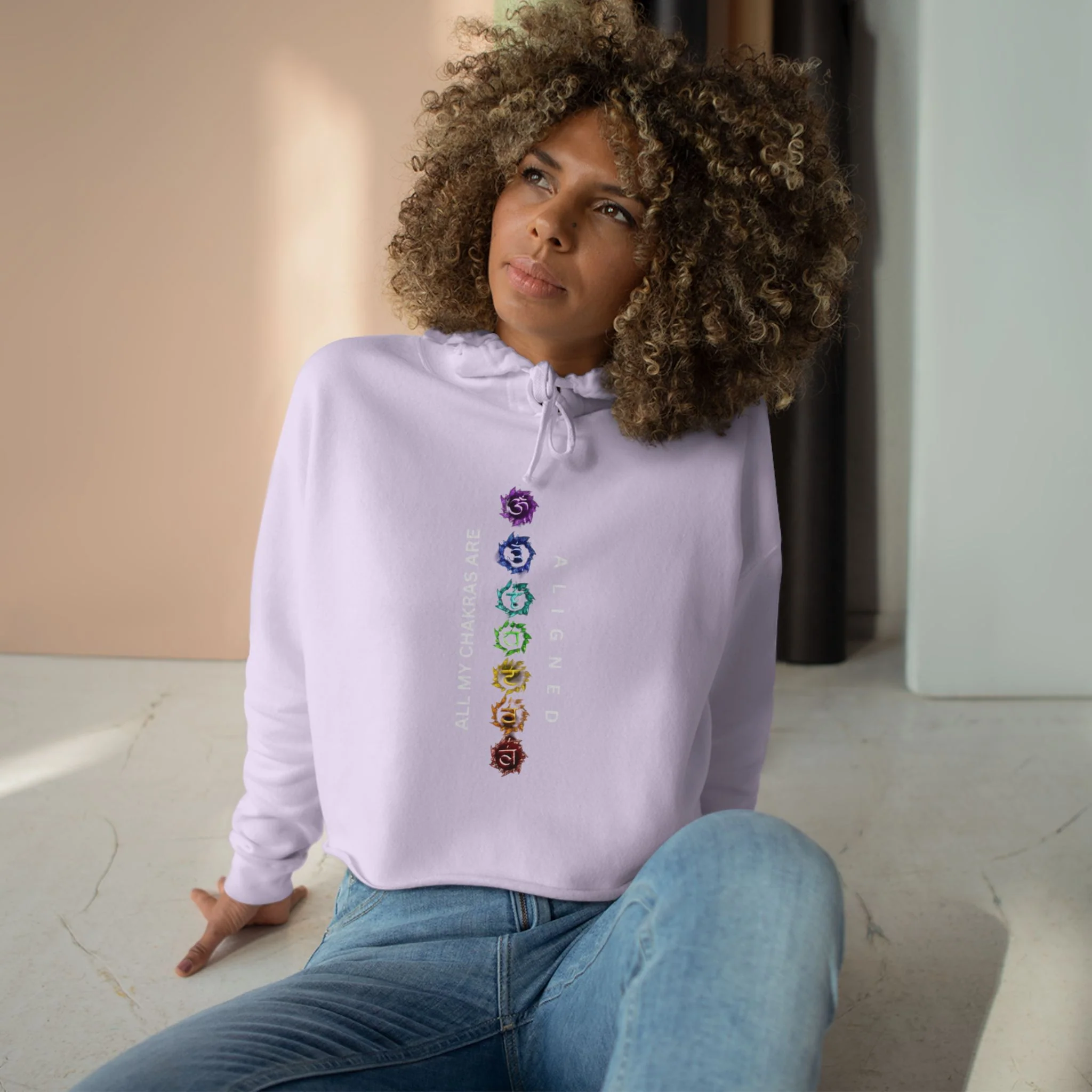 Chakra Alignment Crop Hoodie - Spiritual Gift for Yoga Lovers, Meditation, Affirmation Apparel, Cozy Layer for Self-Care - Image 13