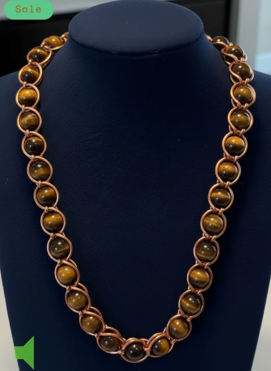 Chunky Wire Wrapped Beaded Copper Necklace