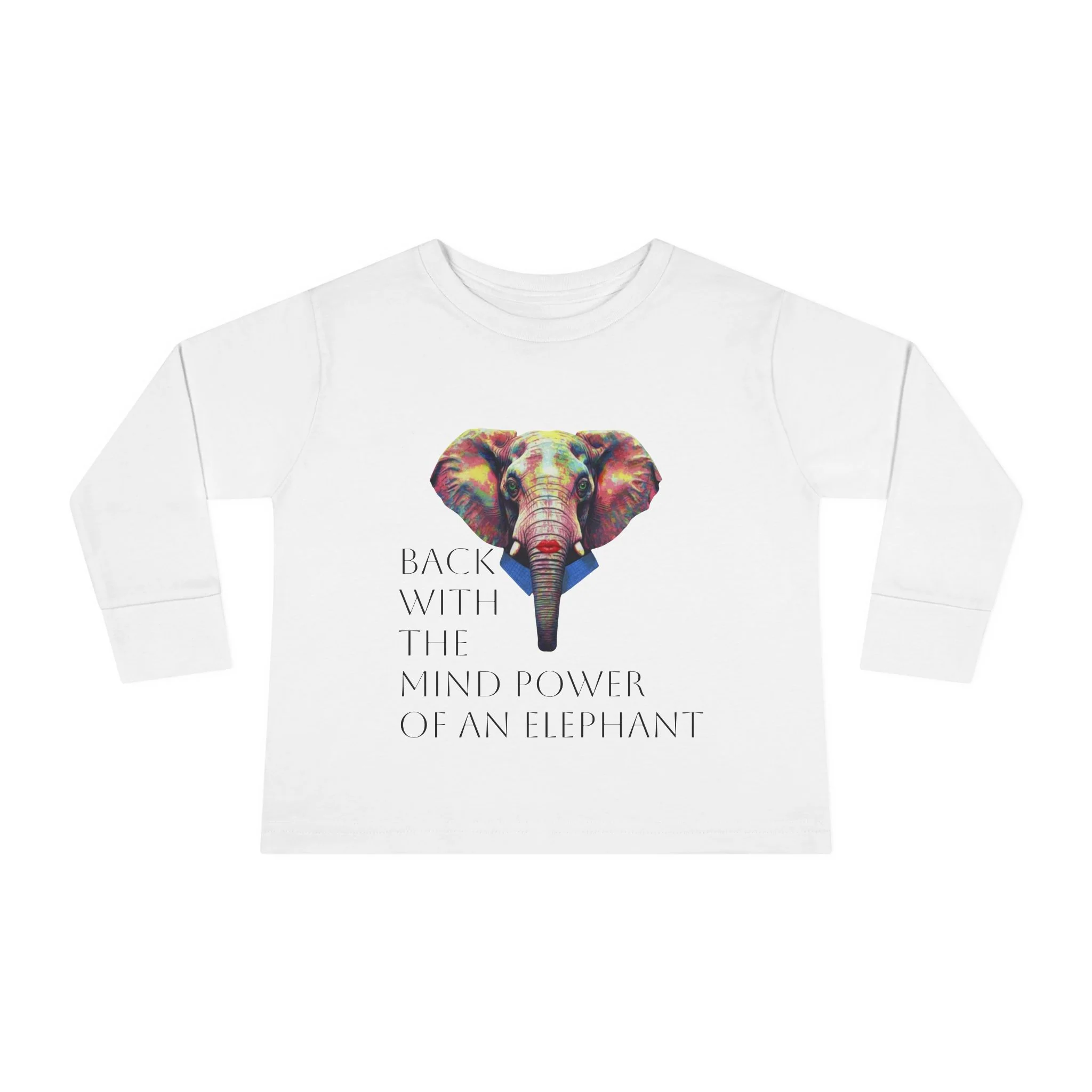 Colorful Elephant Toddler Long Sleeve Tee — Vibrant Safari Animal Shirt for Kids