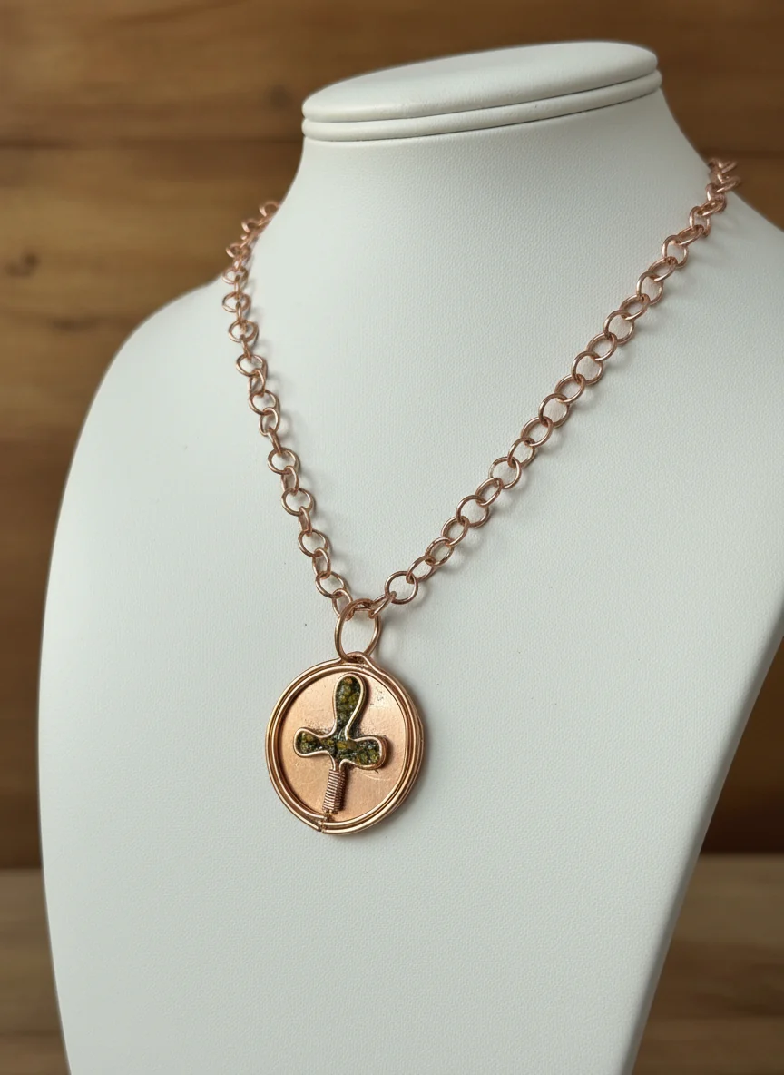 Copper Wire Wrapped Ankh Coin Necklace - Image 2