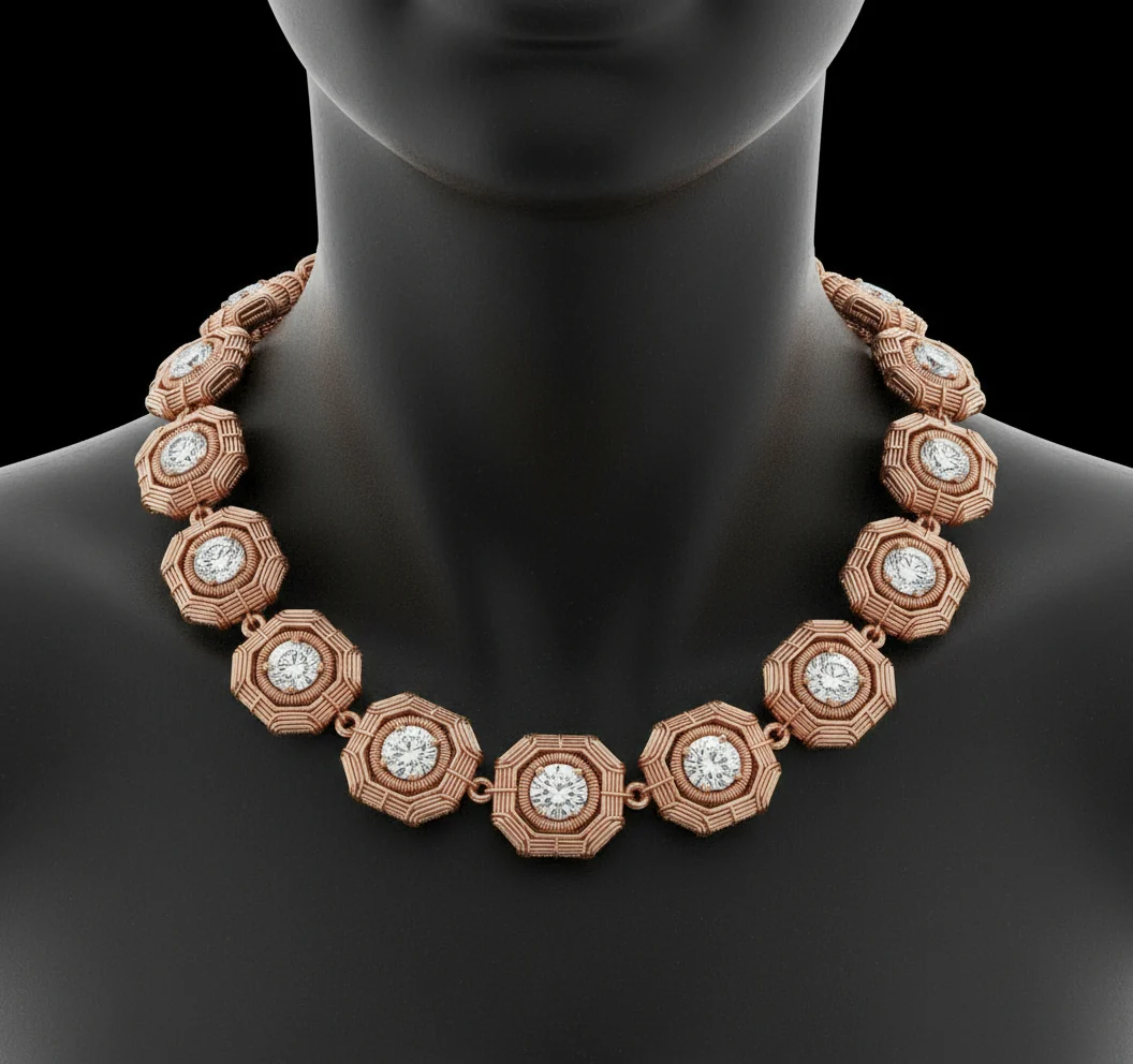 Copper Wire Wrapped Moissanite Tennis Chain Necklace