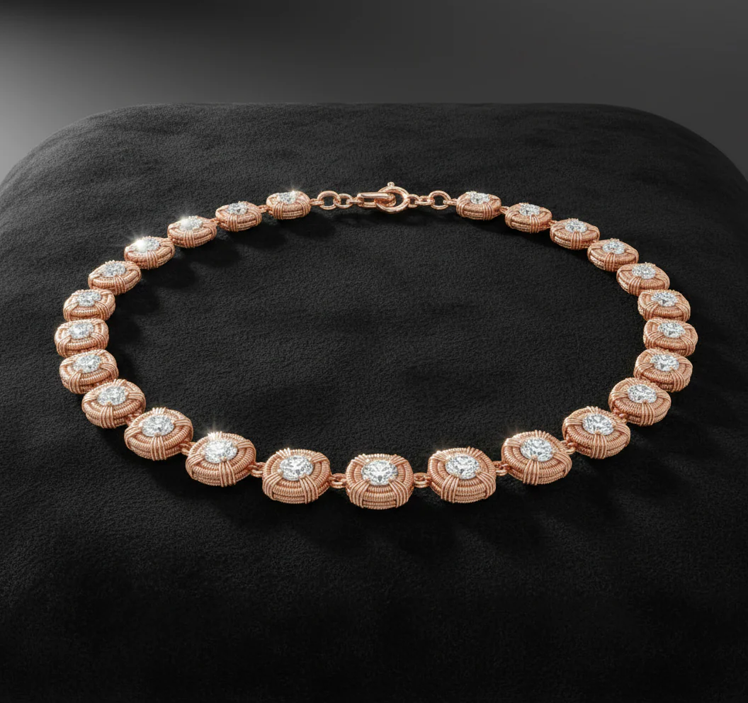 Copper Wire Wrapped Moissanite Tennis Chain Necklace - Image 2