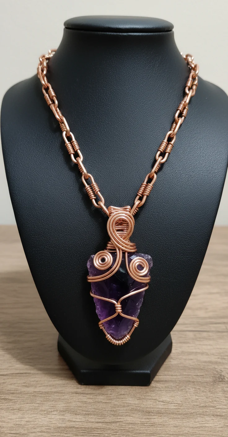 Wire Wrapped Amethyst Arrowhead Necklace