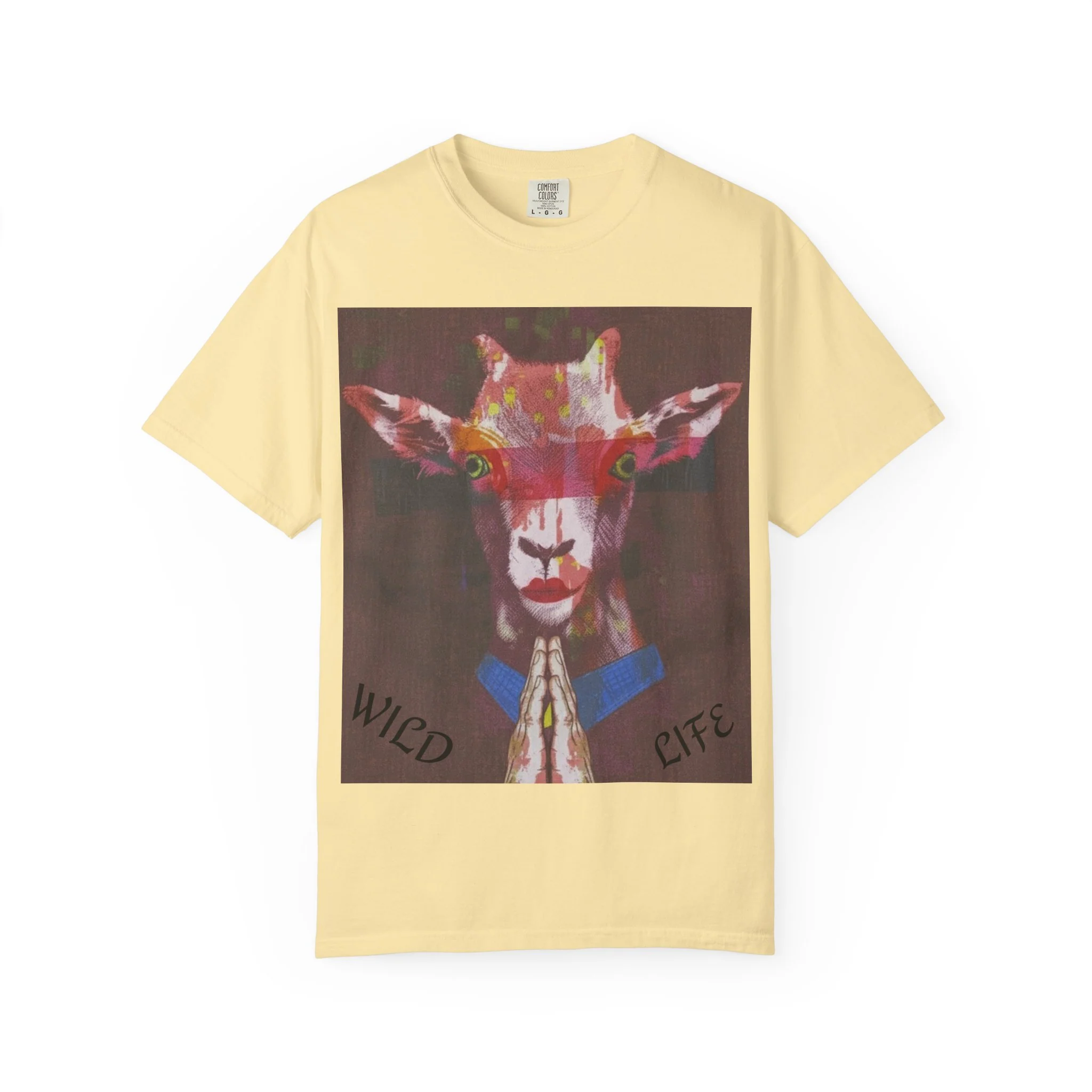 Wild Life Goat Portrait T-Shirt — Colorful Retro Primate Graphic Tee - Image 2