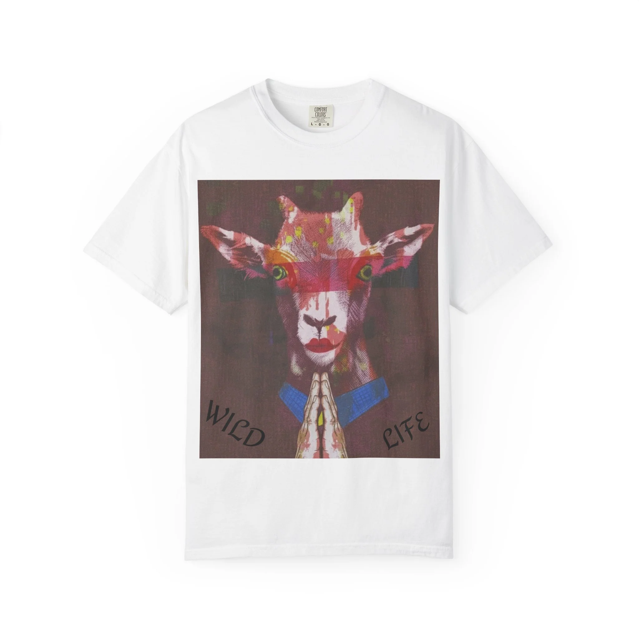 Wild Life Goat Portrait T-Shirt — Colorful Retro Primate Graphic Tee - Image 3