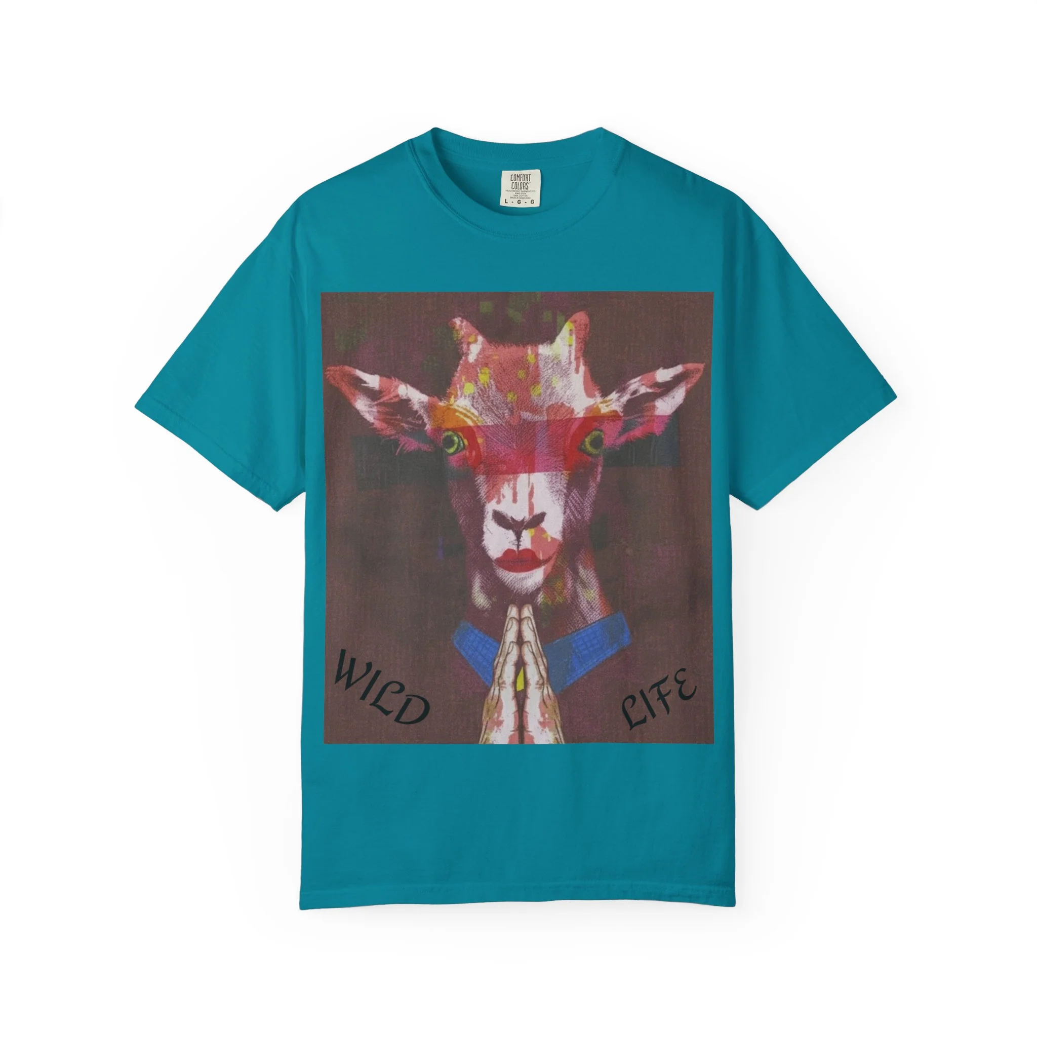 Wild Life Goat Portrait T-Shirt — Colorful Retro Primate Graphic Tee - Image 5