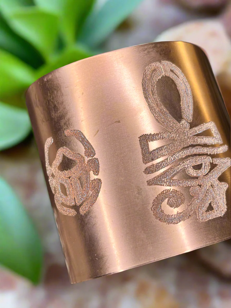 Thick Pure Copper Tattooed Copper Arm Cuff - Image 2