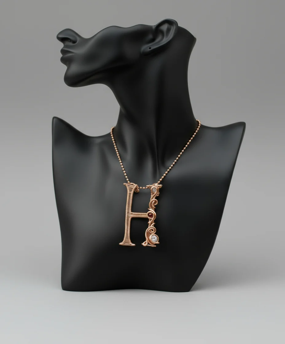 Custom Wire Wrapped Pure Copper Letter/Birth Stone Necklace