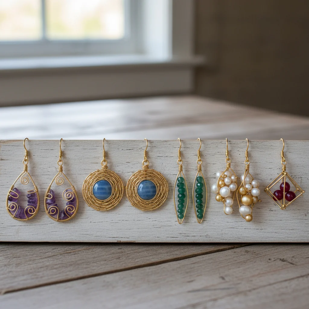 Custom wire wrapped gold non-tarnishing earrings