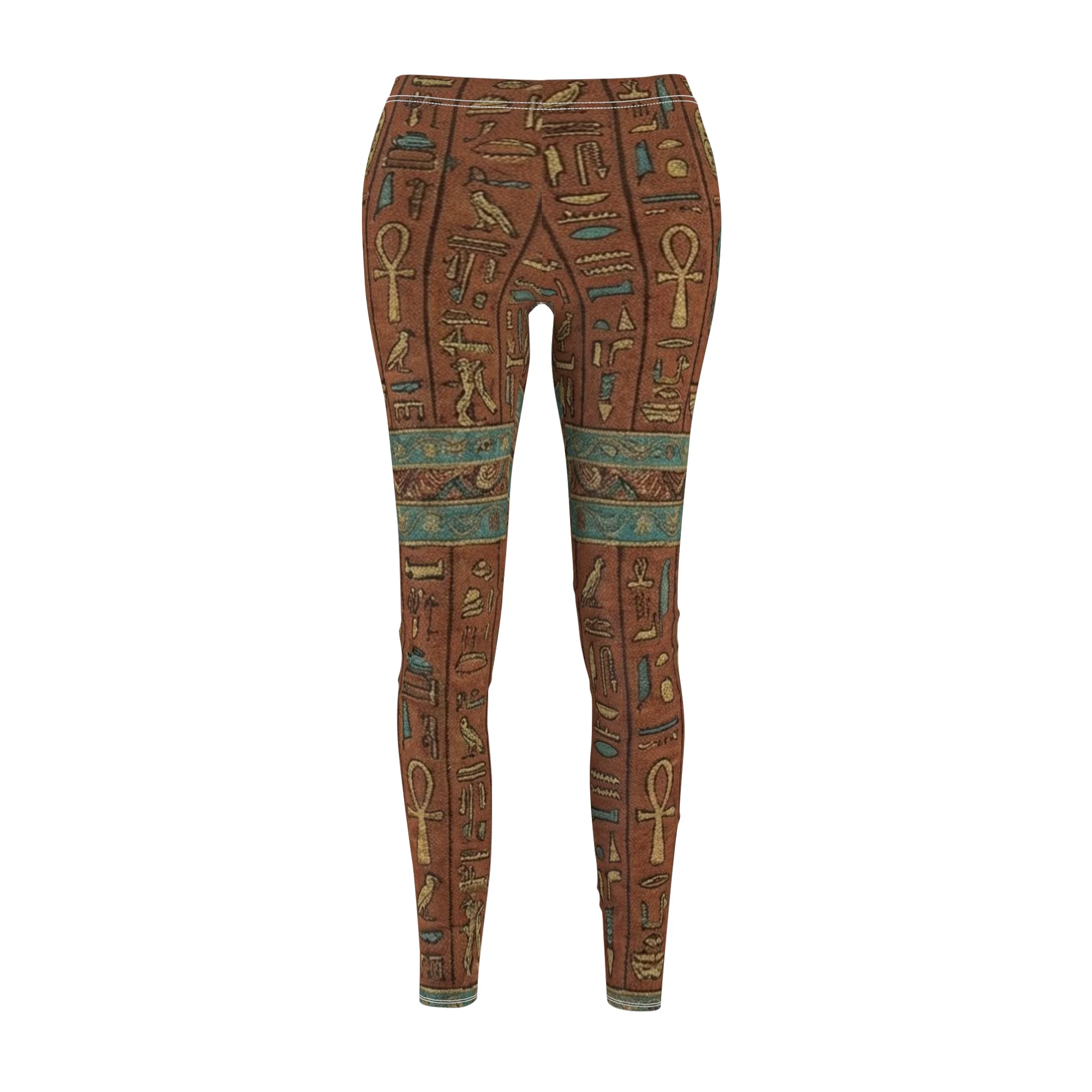 Egyptian Hieroglyphics Print Leggings — Ancient Scarab & Ankh Pattern