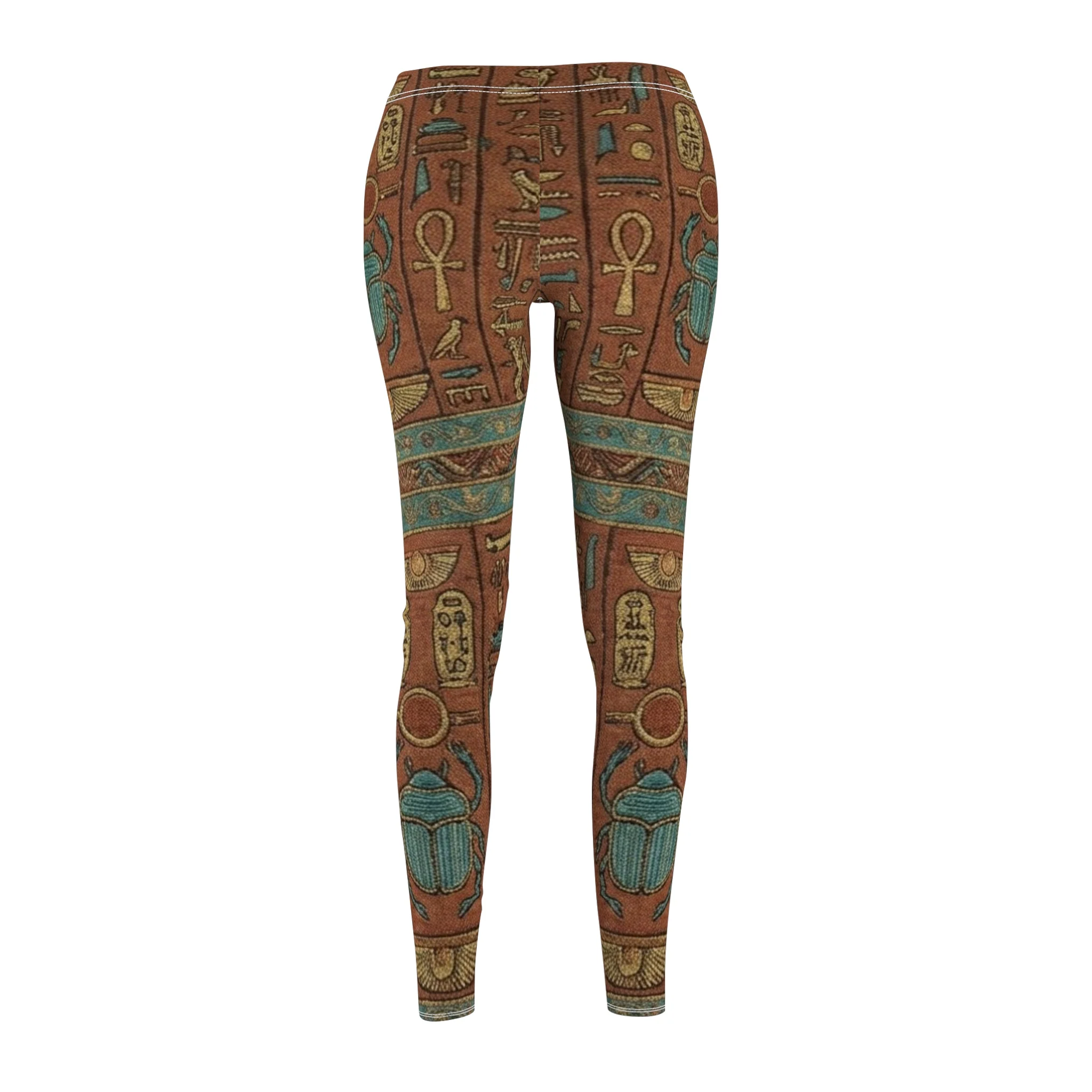 Egyptian Hieroglyphics Print Leggings — Ancient Scarab & Ankh Pattern - Image 2
