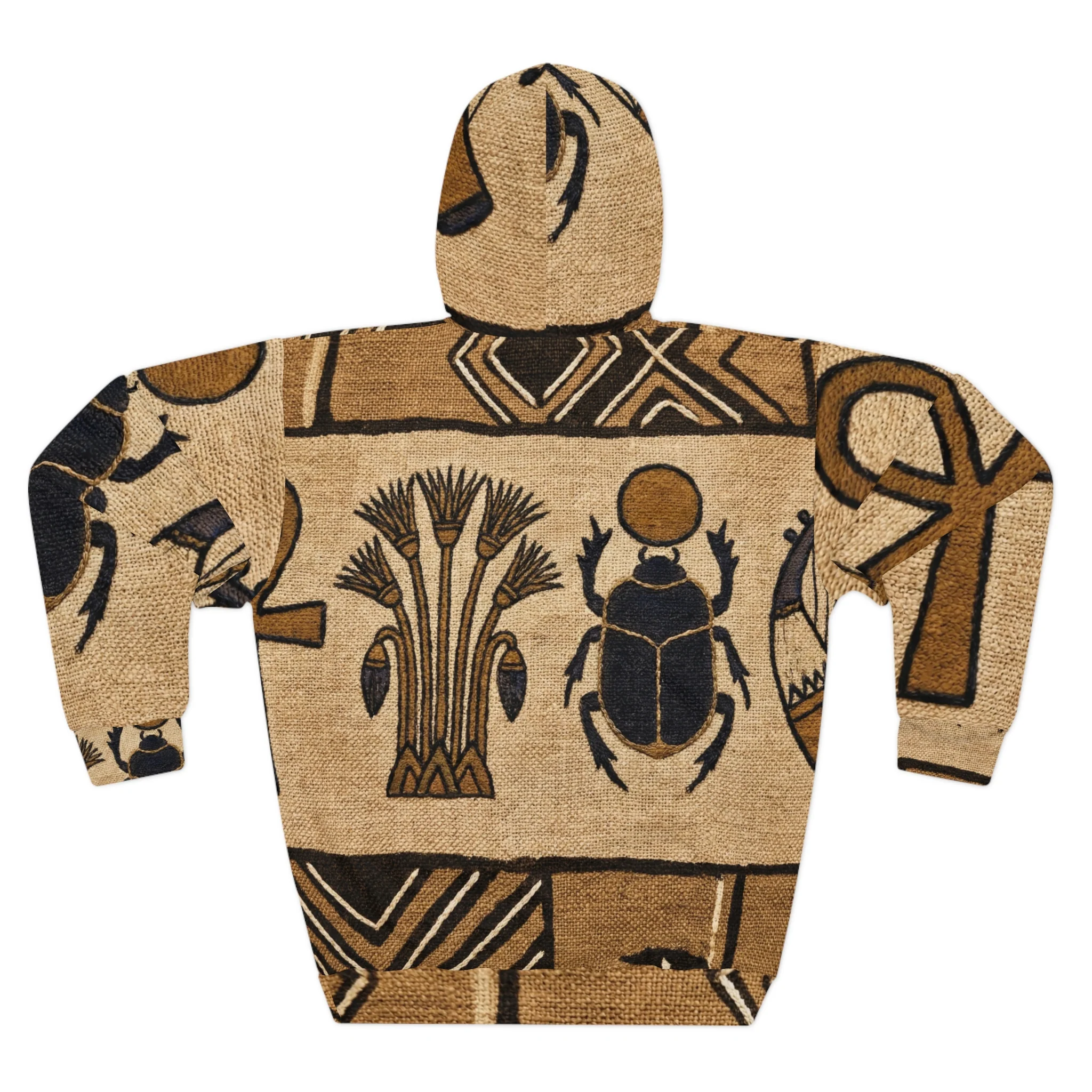 Egyptian Hieroglyphs Hoodie – Scarab & Ankh All-Over Print Pullover - Image 2