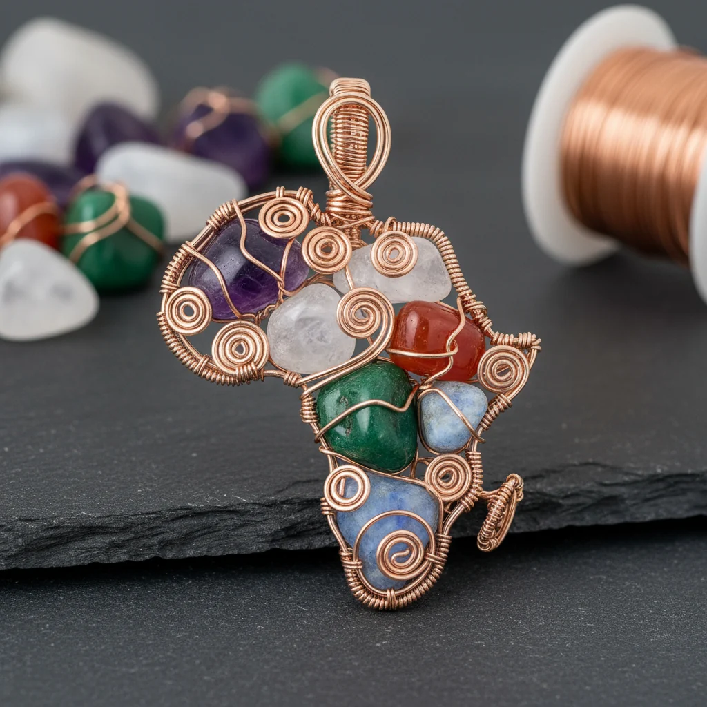 Custom copper wire wrapped medicine, Africa, necklace, promotes focus, self-love, prosperity, and letting go of the past - Image 2