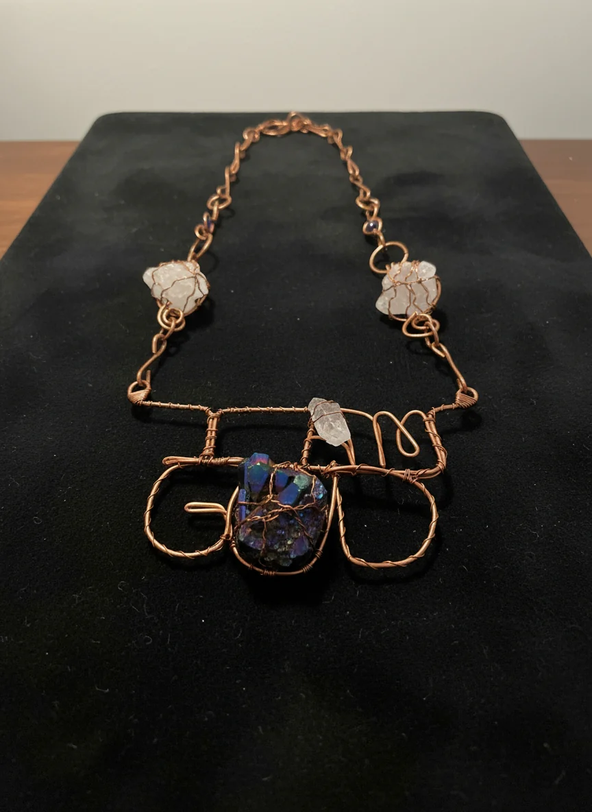 Large statement, crystal and name wire wrapped copper necklace - Image 2