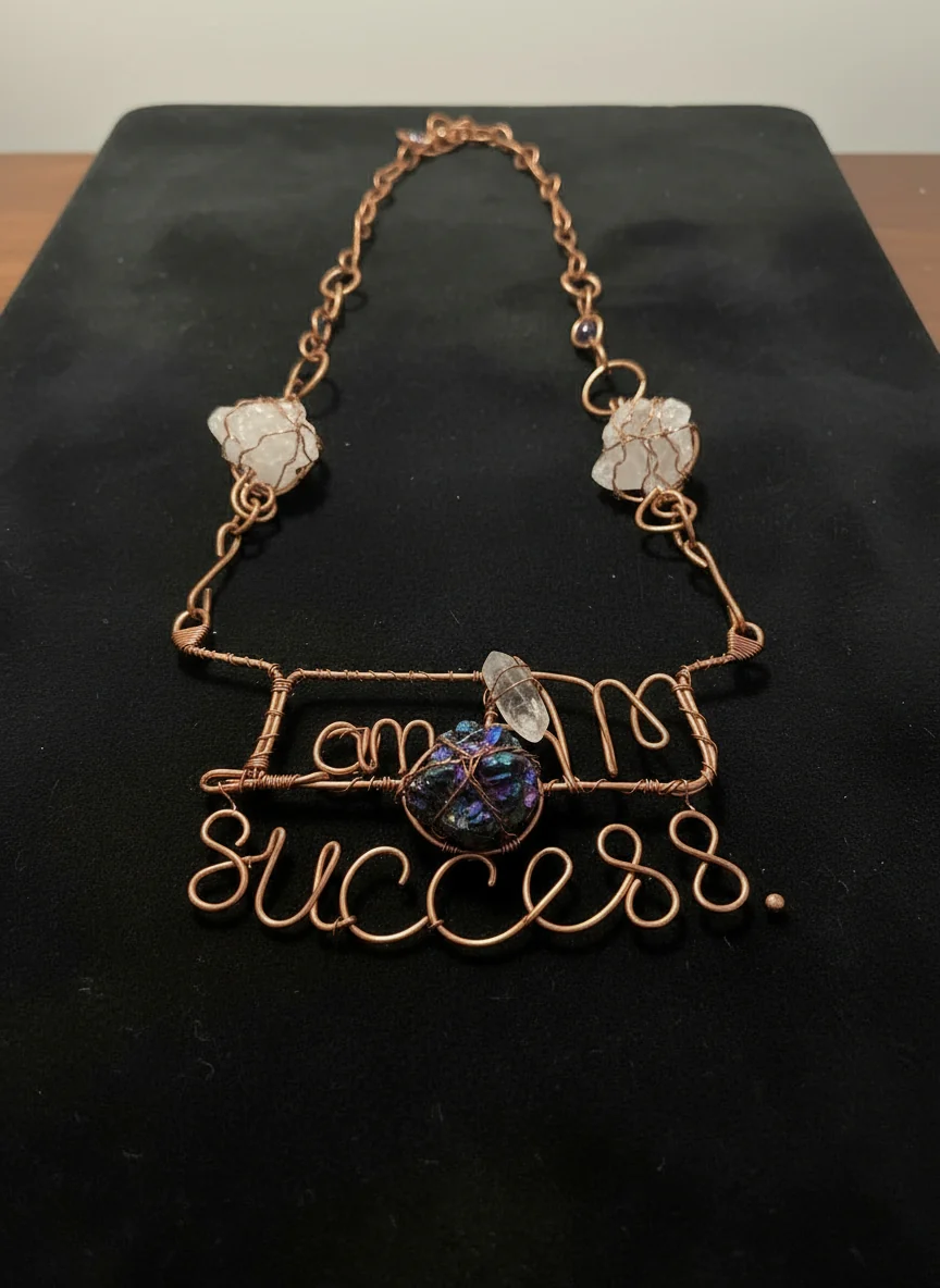 Large statement, crystal and name wire wrapped copper necklace - Image 4
