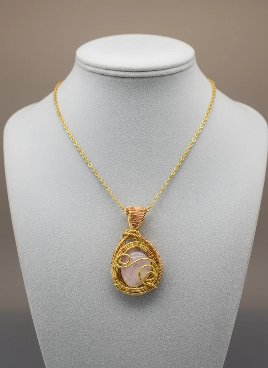 iamevibez Custom Brass Wire Wrapped Clear Quartz Pendant