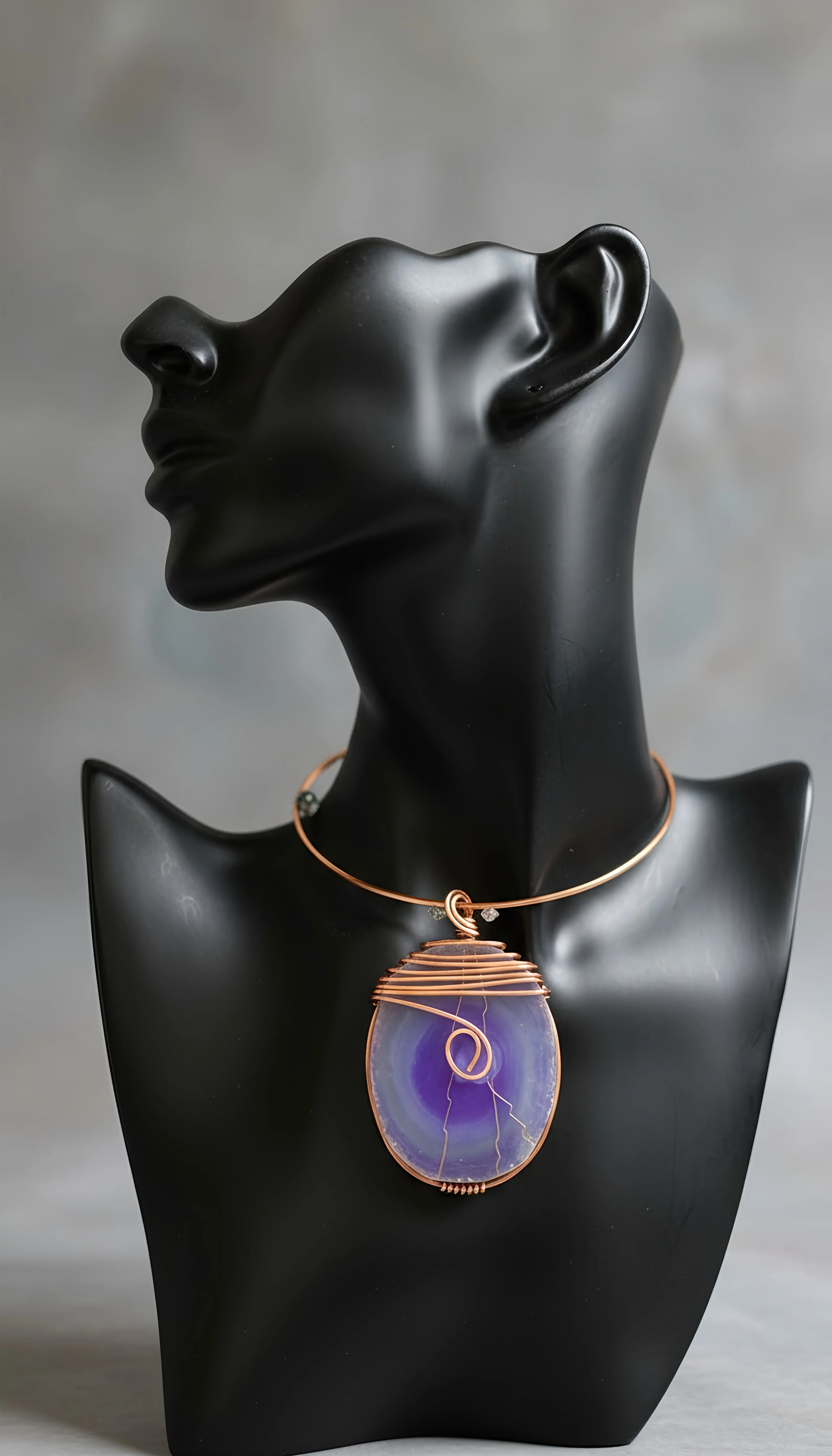 iamevibez Custom Copper Wire Wrapped Agate Plate Choker Necklace - Image 2