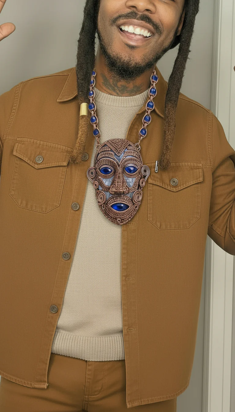 iamevibez Custom Copper Wire Wrapped Amethyst And Clear Quartz Mask Necklace - Image 3