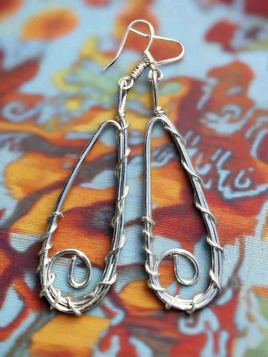 iamevibez Custom Wire Wrapped Silver Rain Drop  Earrings - Image 2