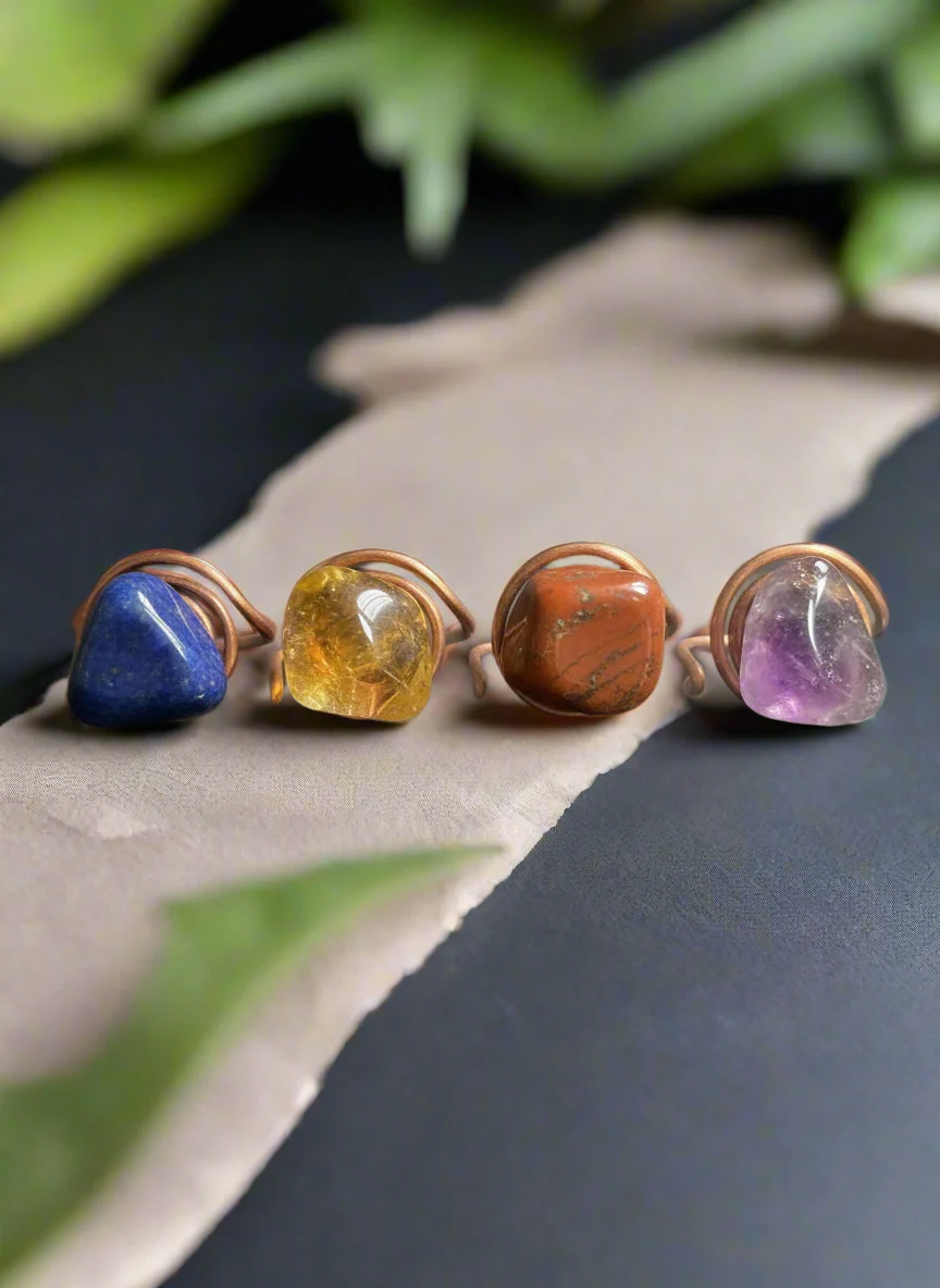 iamevibez Custom Wire Wrapped Tumbled Crystal Ring