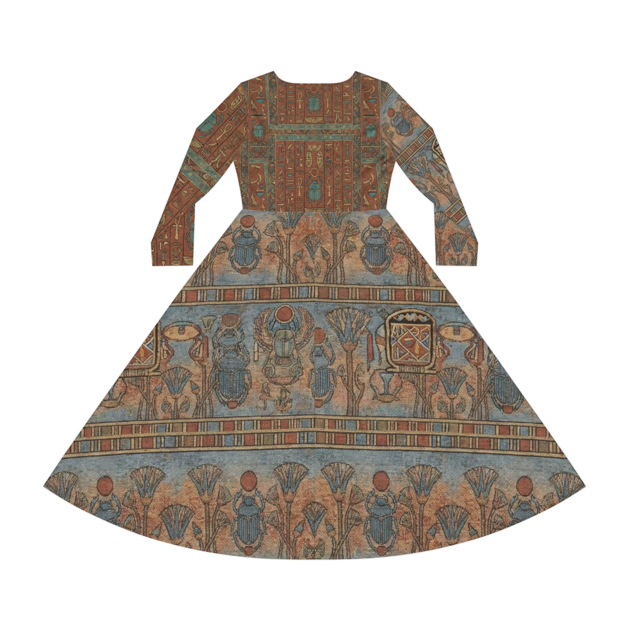 Maxi Dress — Vintage Egyptian Scarab Print Long-Sleeve Dance Dress - Image 2