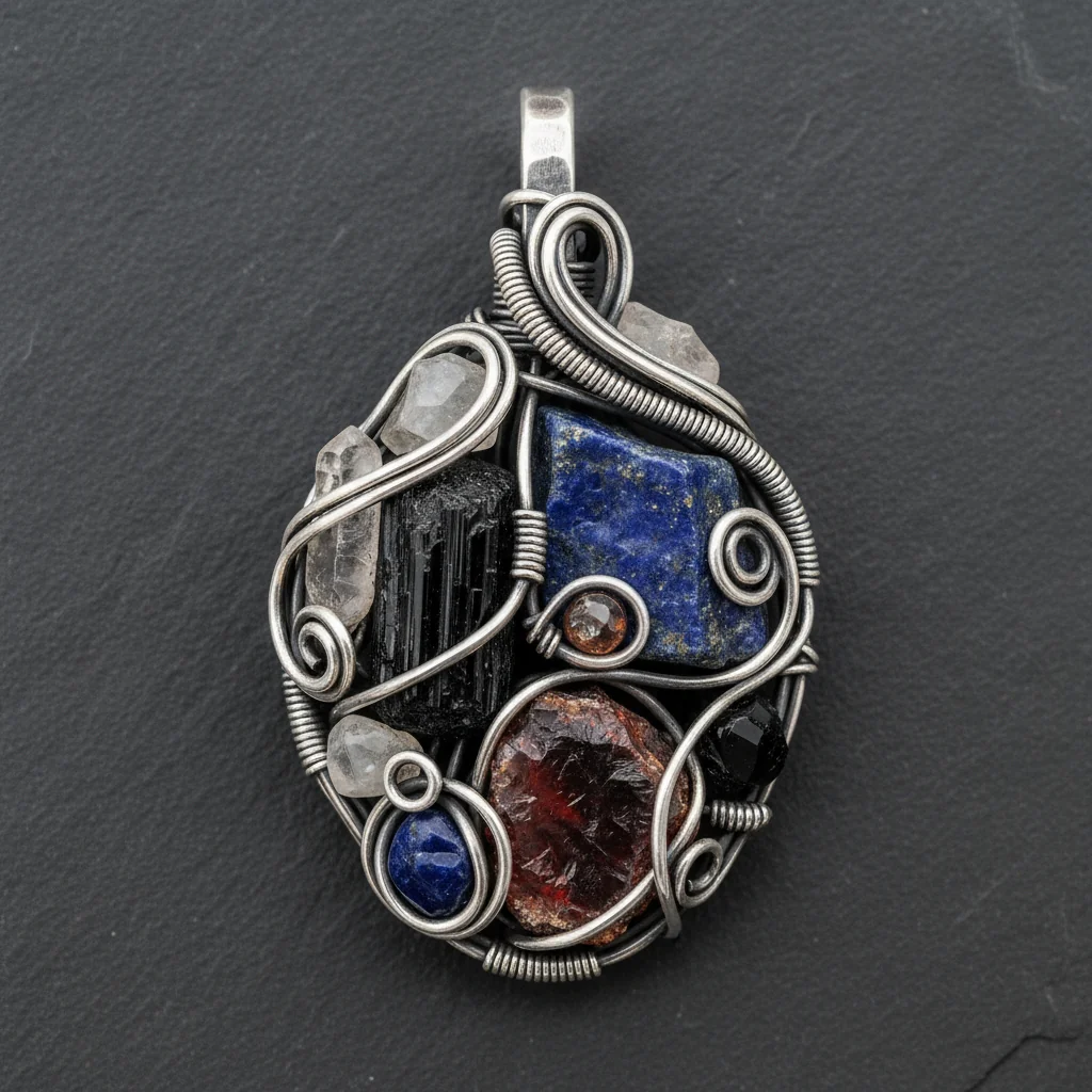 Mixed Stone non-tarnishing silver wire wrapped medicine necklace