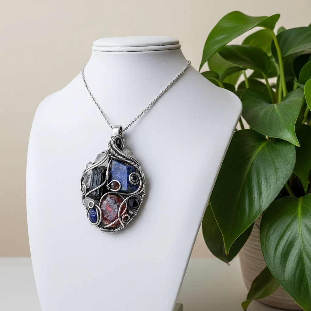 Mixed Stone non-tarnishing silver wire wrapped medicine necklace - Image 2