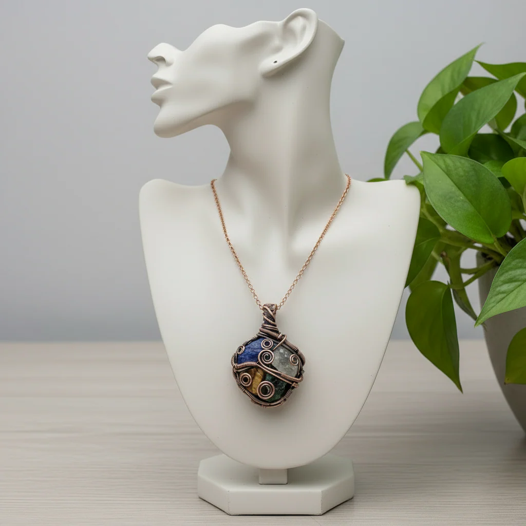 Custom copper wire wrapped multi stone medicine necklace, AIDS and assist in focus and songwriting success - Image 2