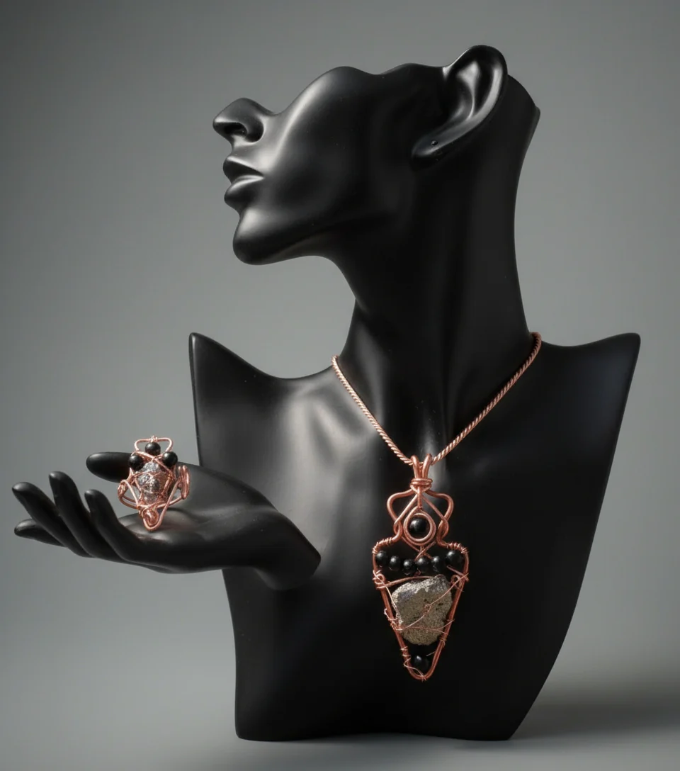 iamevibez Black Onyx And Pyrite Dual Stone Set