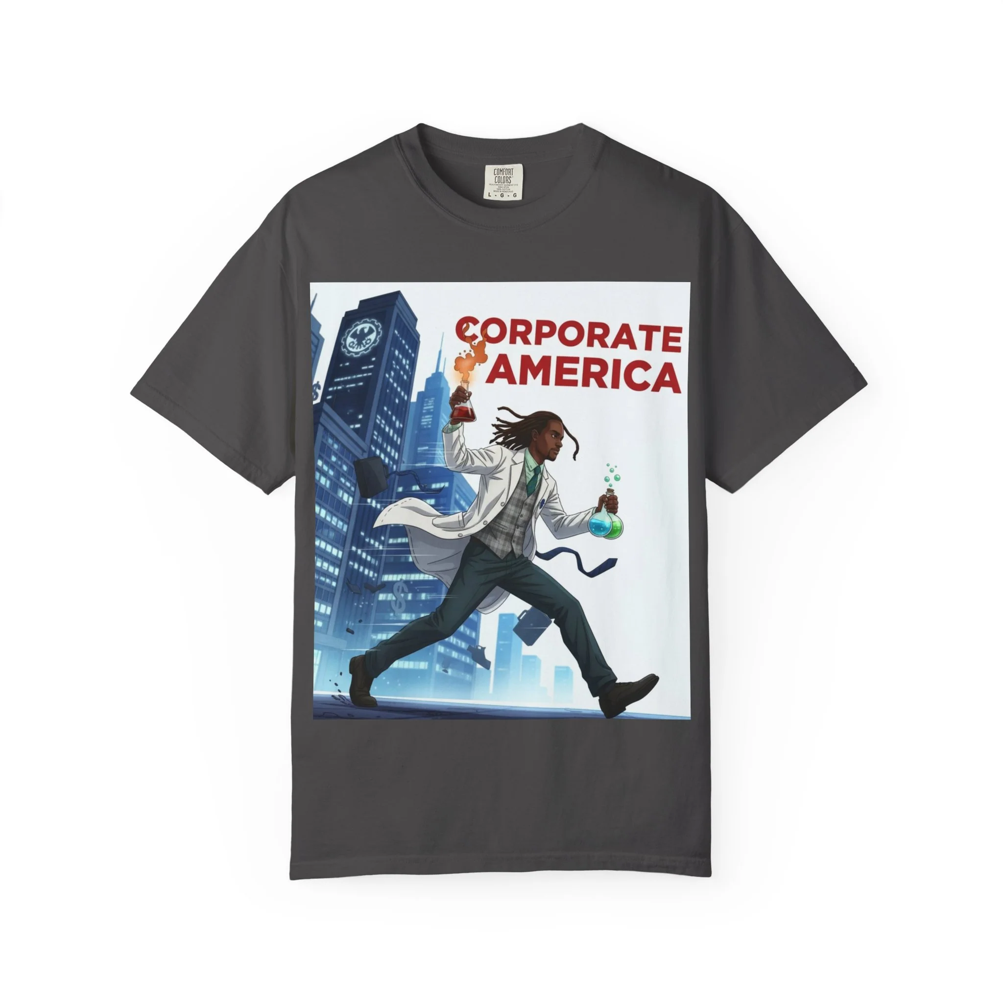 Nature Jab Corporate America Graphic T-Shirt — Scientist Protester Illustration - Image 2