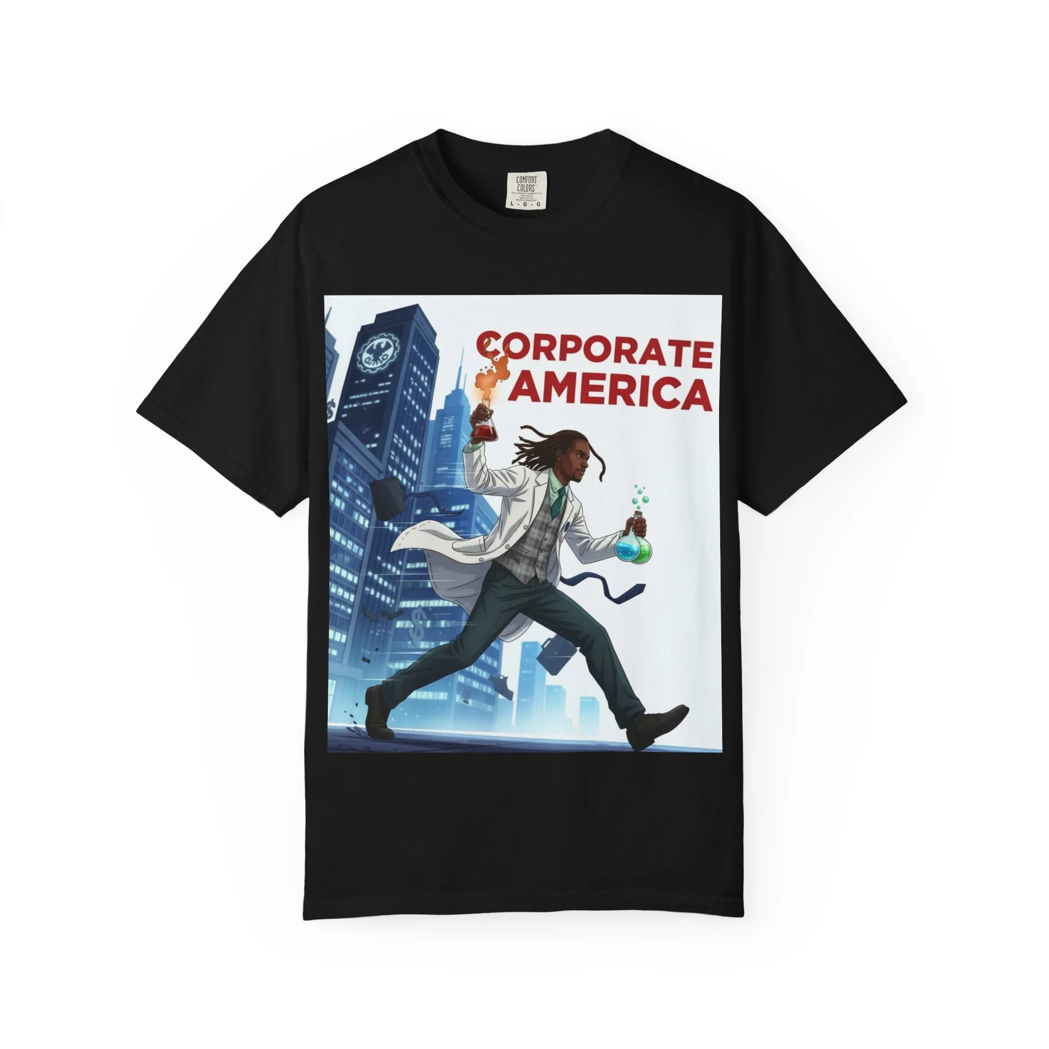 Nature Jab Corporate America Graphic T-Shirt — Scientist Protester Illustration - Image 3