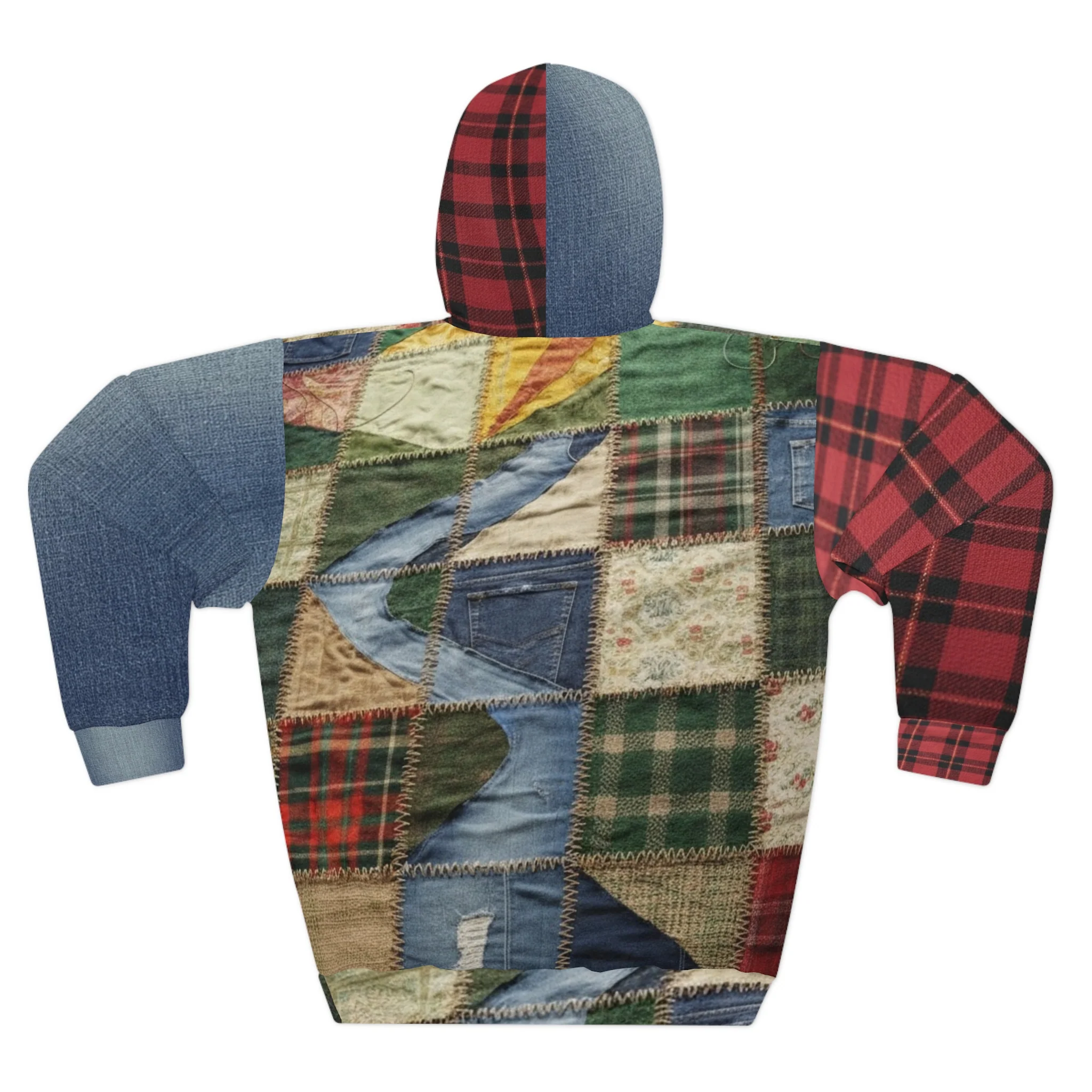 Patchwork Quilted Pattern Hoodie — Vintage Rustic Plaid All-Over Print - Image 2