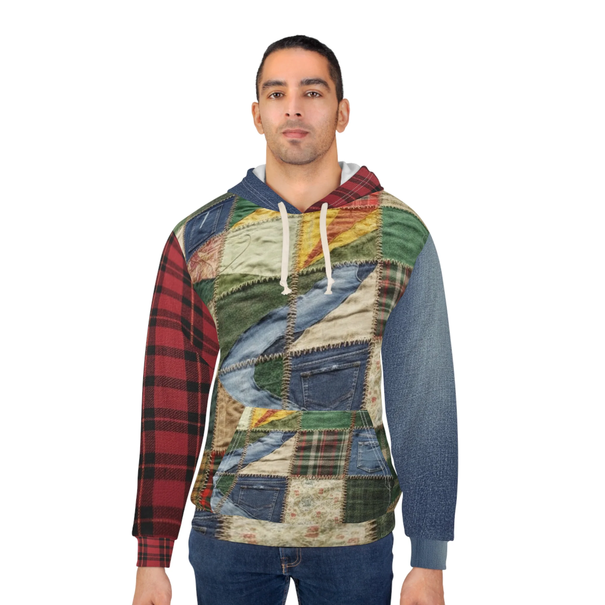 Patchwork Quilted Pattern Hoodie — Vintage Rustic Plaid All-Over Print - Image 4