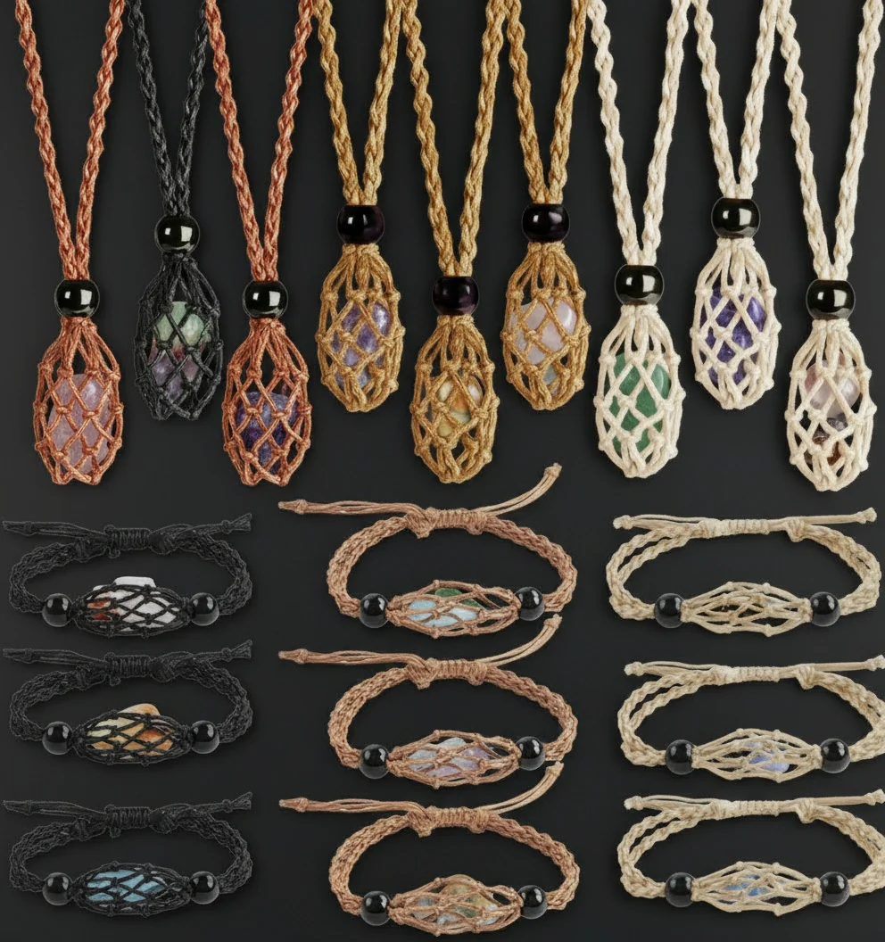 Pure Tumbled Stone Basket Necklace and Bracelet Set - Image 2
