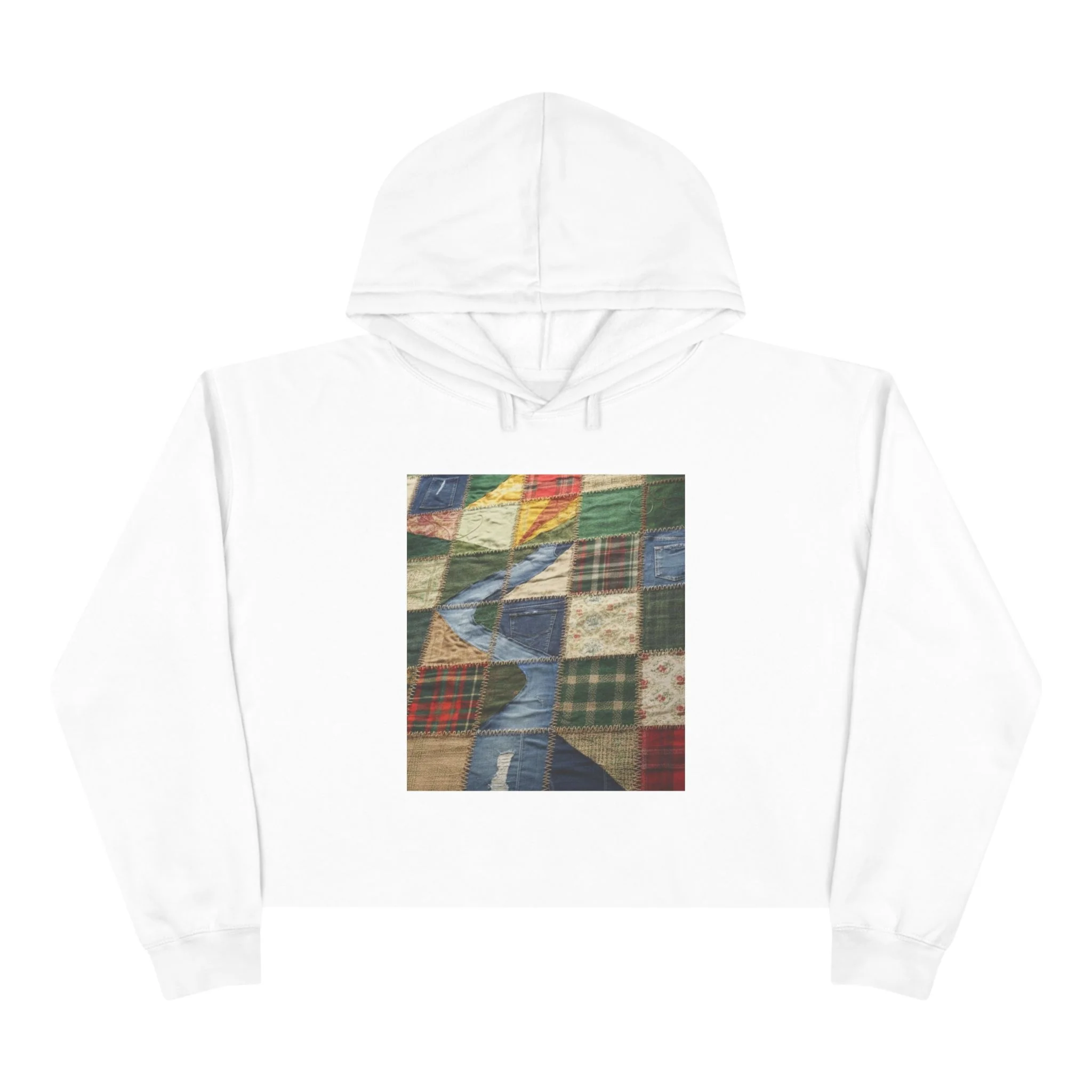 Stylish Patchwork Crop Hoodie, Trendy Sweatshirt, Cozy Fashion, Casual Wear, Perfect for Spring, Gift for Her - Image 2