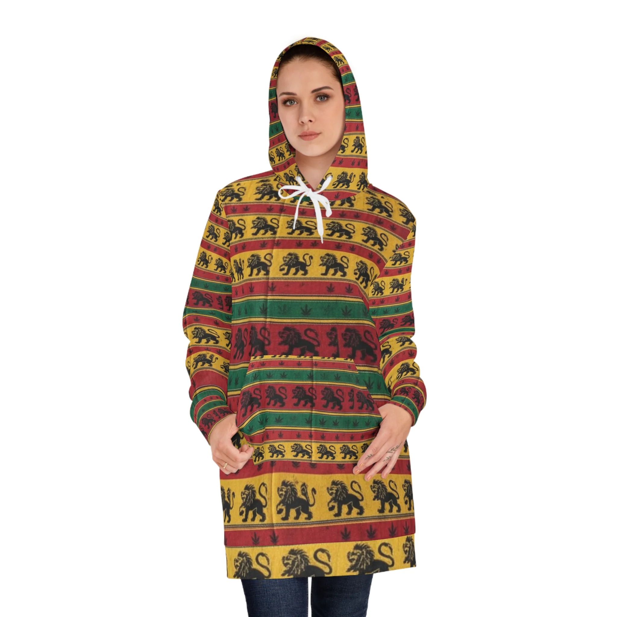 Vibrant Rasta Inspired Women's Hoodie Dress, Stylish Streetwear, Rasta-Inspired Fashion, Cozy Layering Piece, Perfect for Festivals and Parties - Image 3