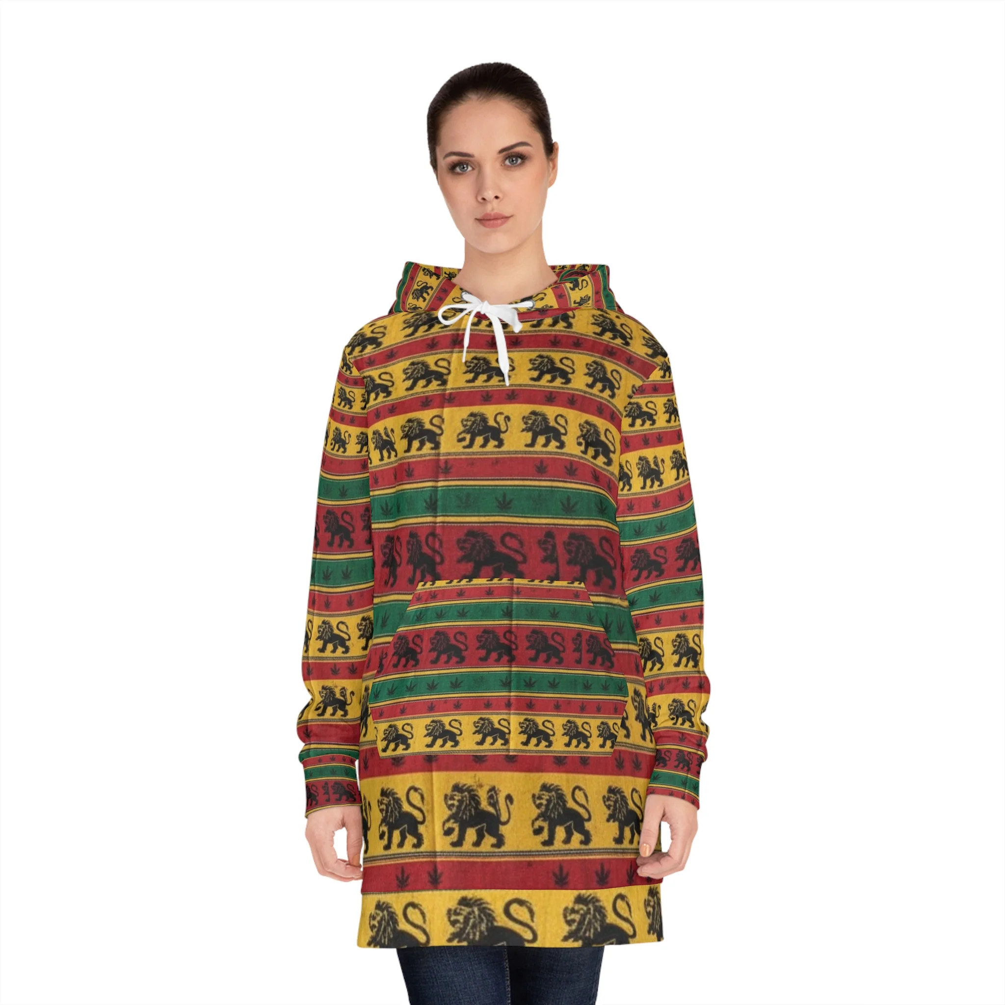 Vibrant Rasta Inspired Women's Hoodie Dress, Stylish Streetwear, Rasta-Inspired Fashion, Cozy Layering Piece, Perfect for Festivals and Parties - Image 4
