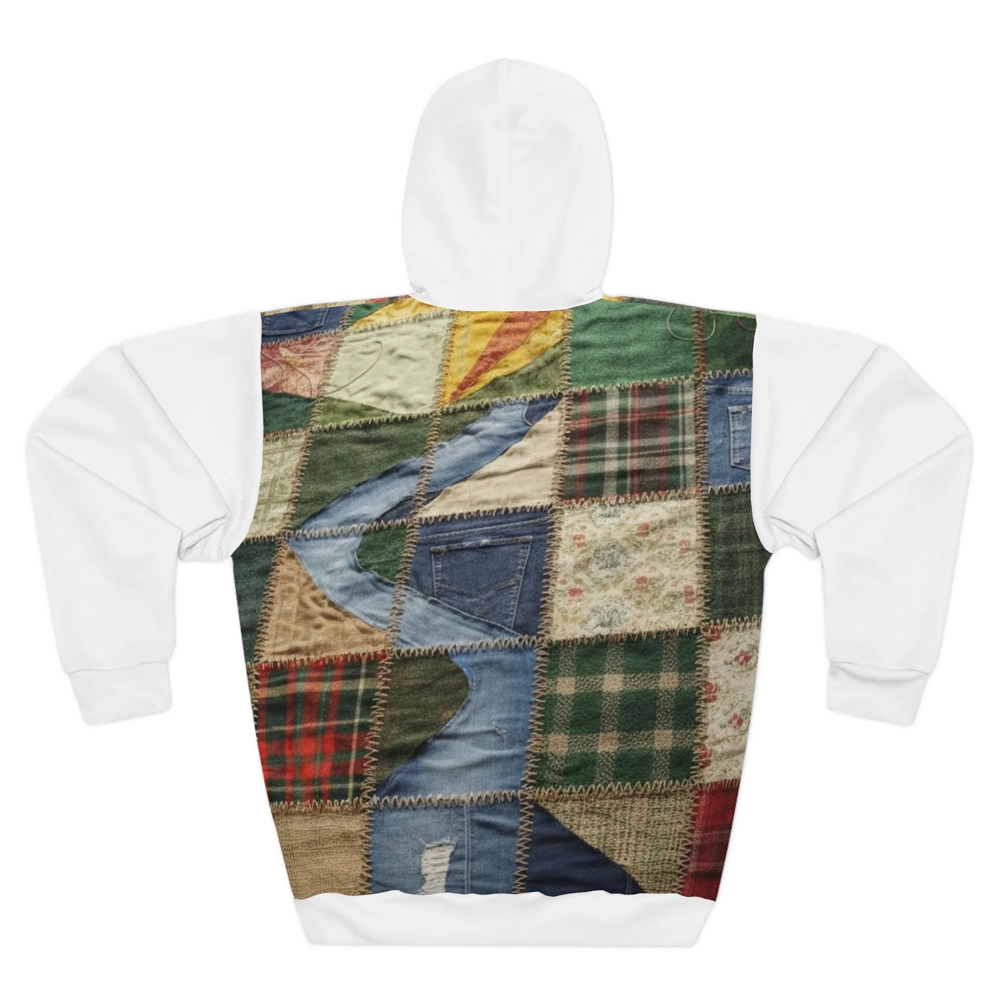 White Patchwork Quilt Pattern Hoodie — Vintage Rustic Plaid All-Over Print - Image 2