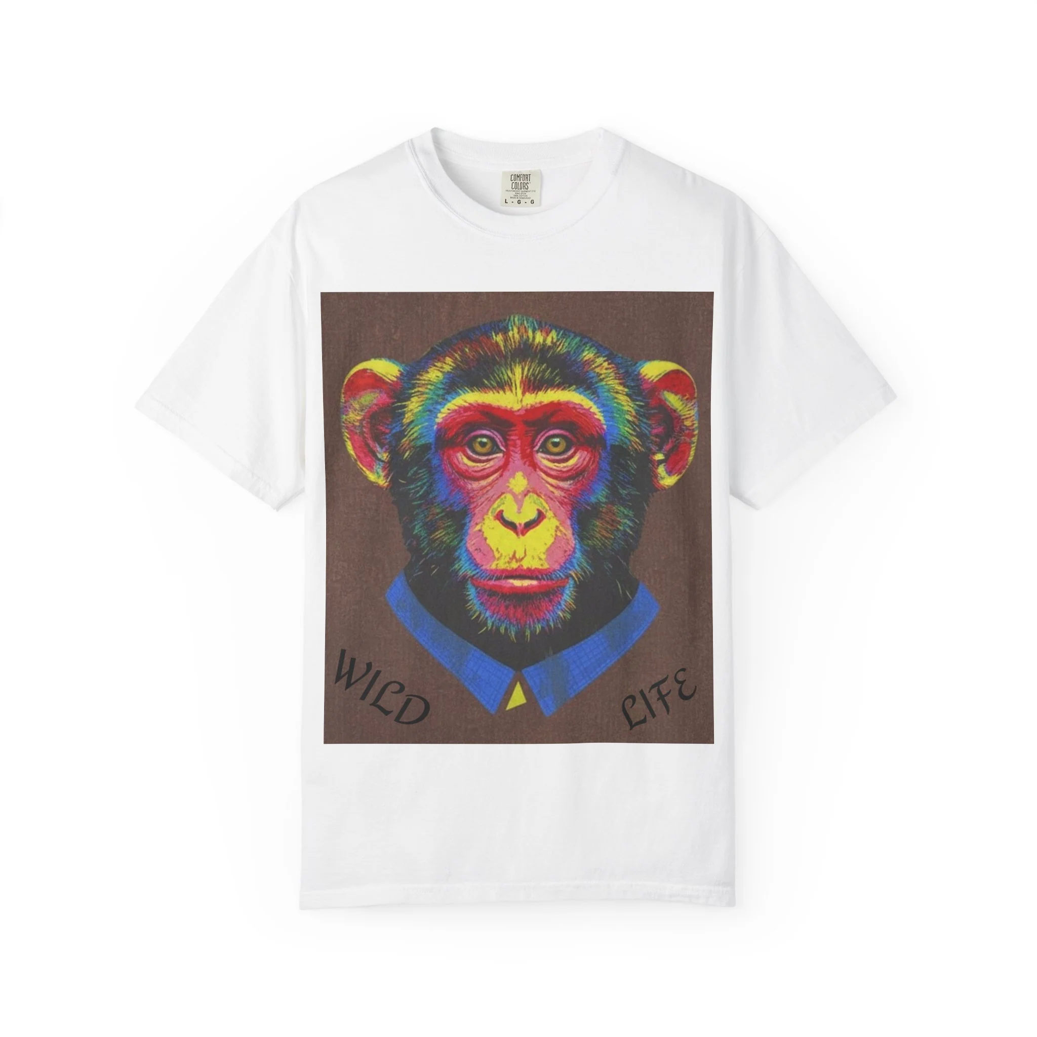 Wild Life Chimp Portrait T-Shirt — Colorful Retro Primate Graphic Tee - Image 2