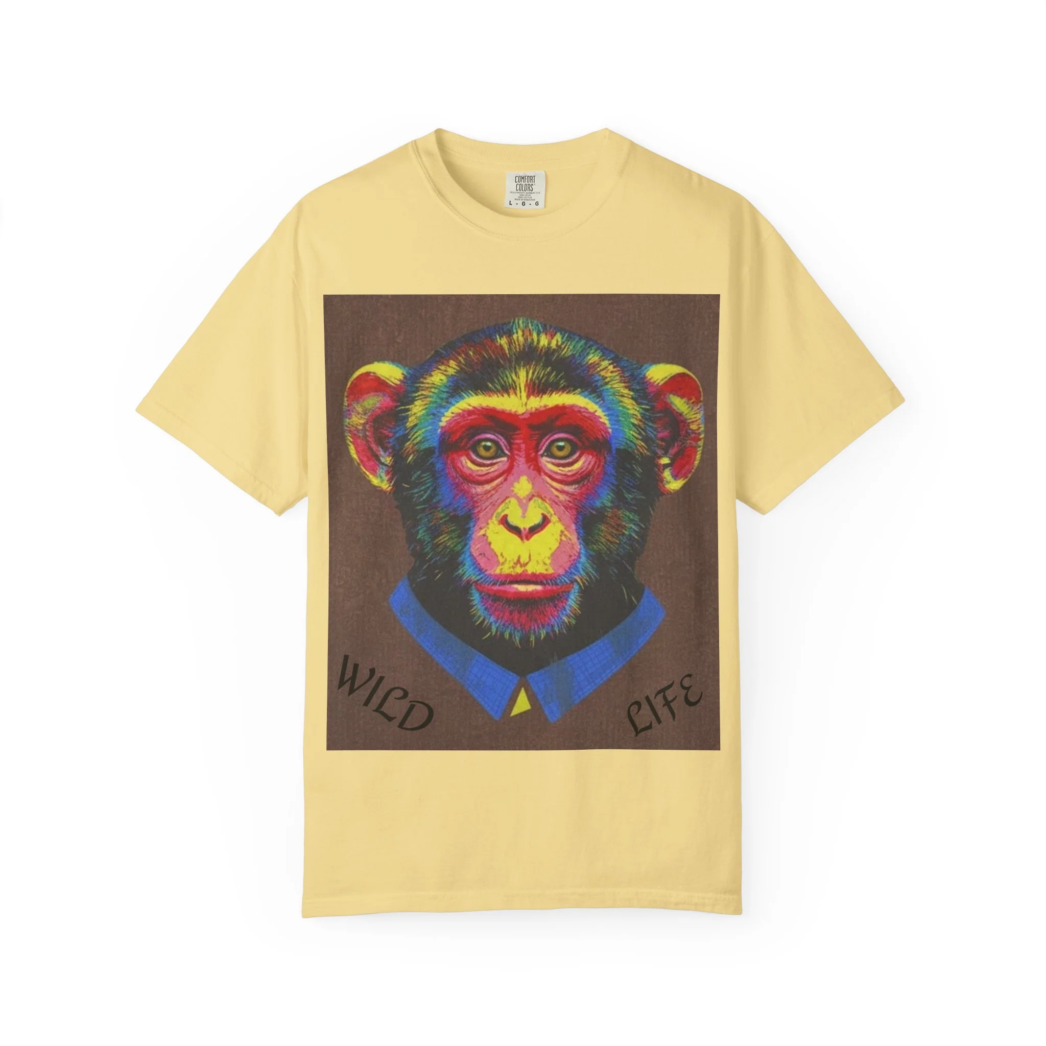 Wild Life Chimp Portrait T-Shirt — Colorful Retro Primate Graphic Tee - Image 3