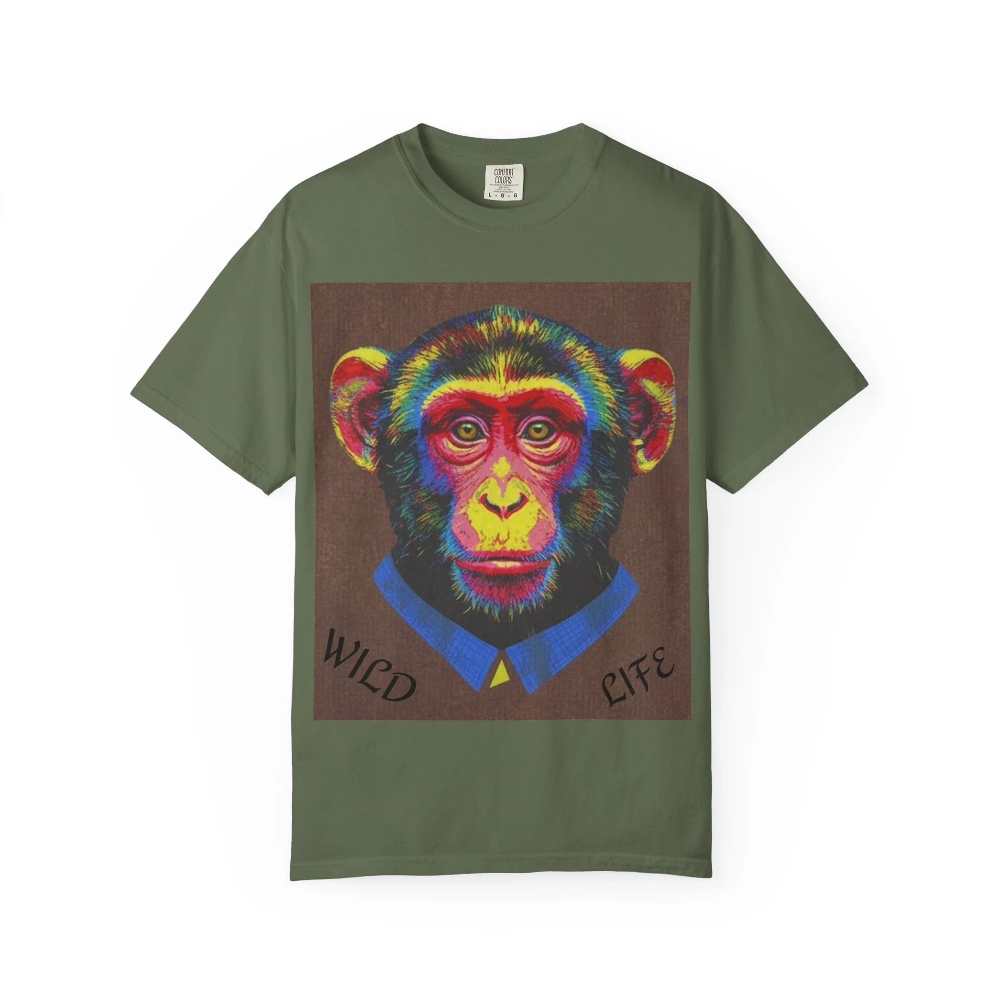 Wild Life Chimp Portrait T-Shirt — Colorful Retro Primate Graphic Tee - Image 4