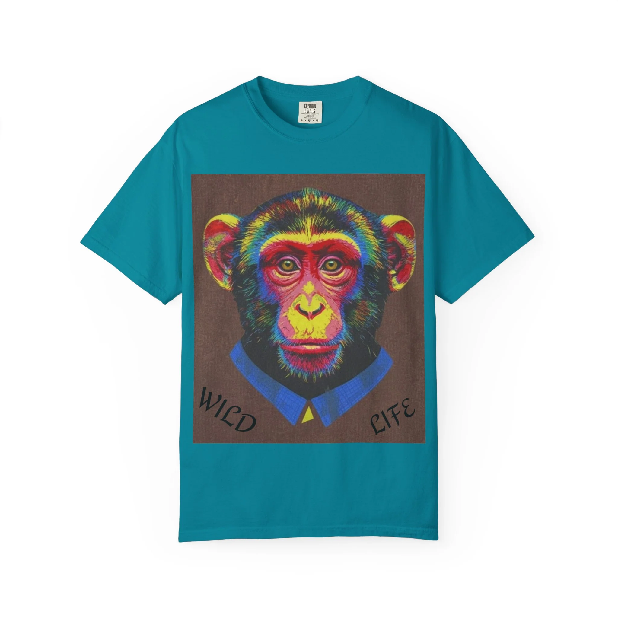 Wild Life Chimp Portrait T-Shirt — Colorful Retro Primate Graphic Tee - Image 5
