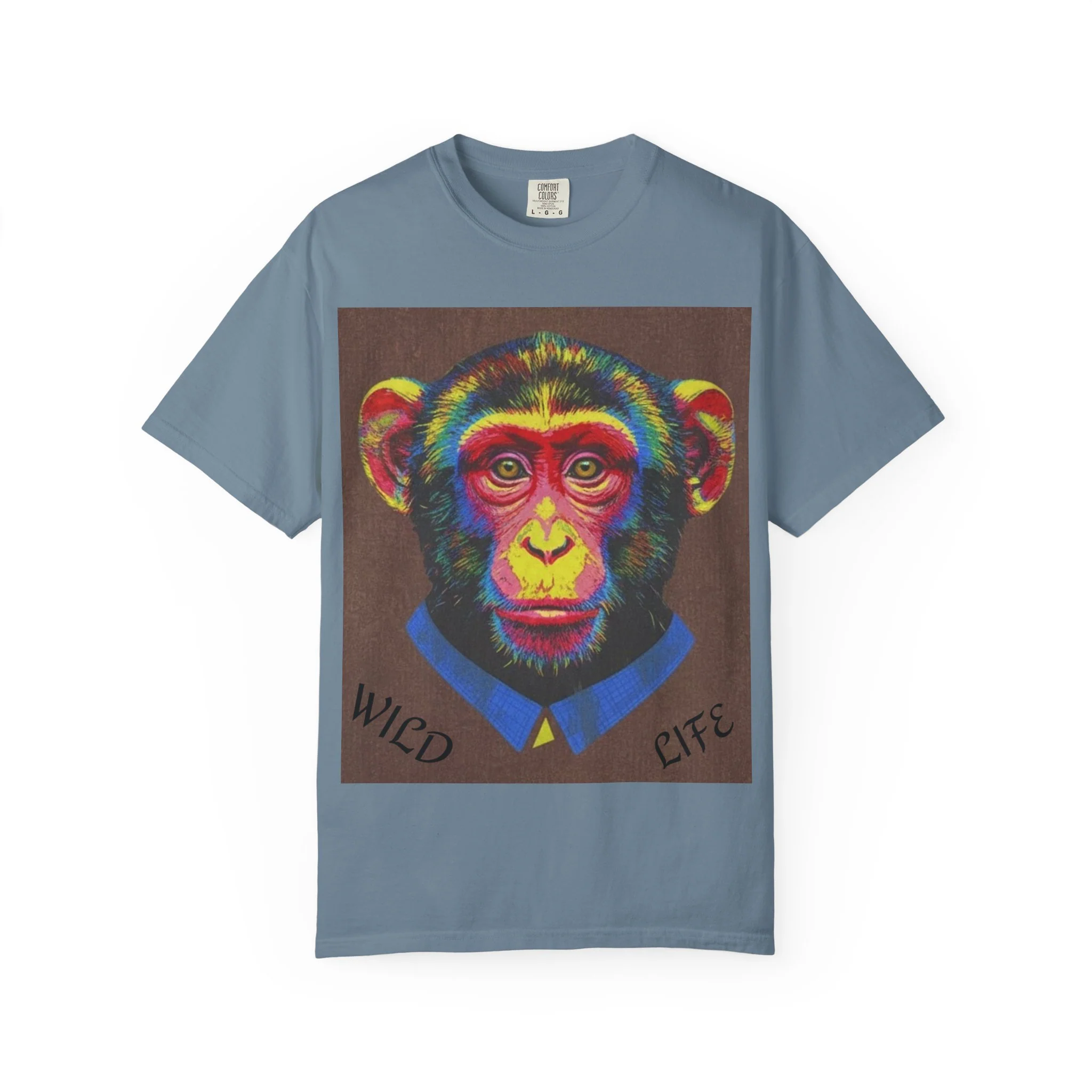 Wild Life Chimp Portrait T-Shirt — Colorful Retro Primate Graphic Tee - Image 7