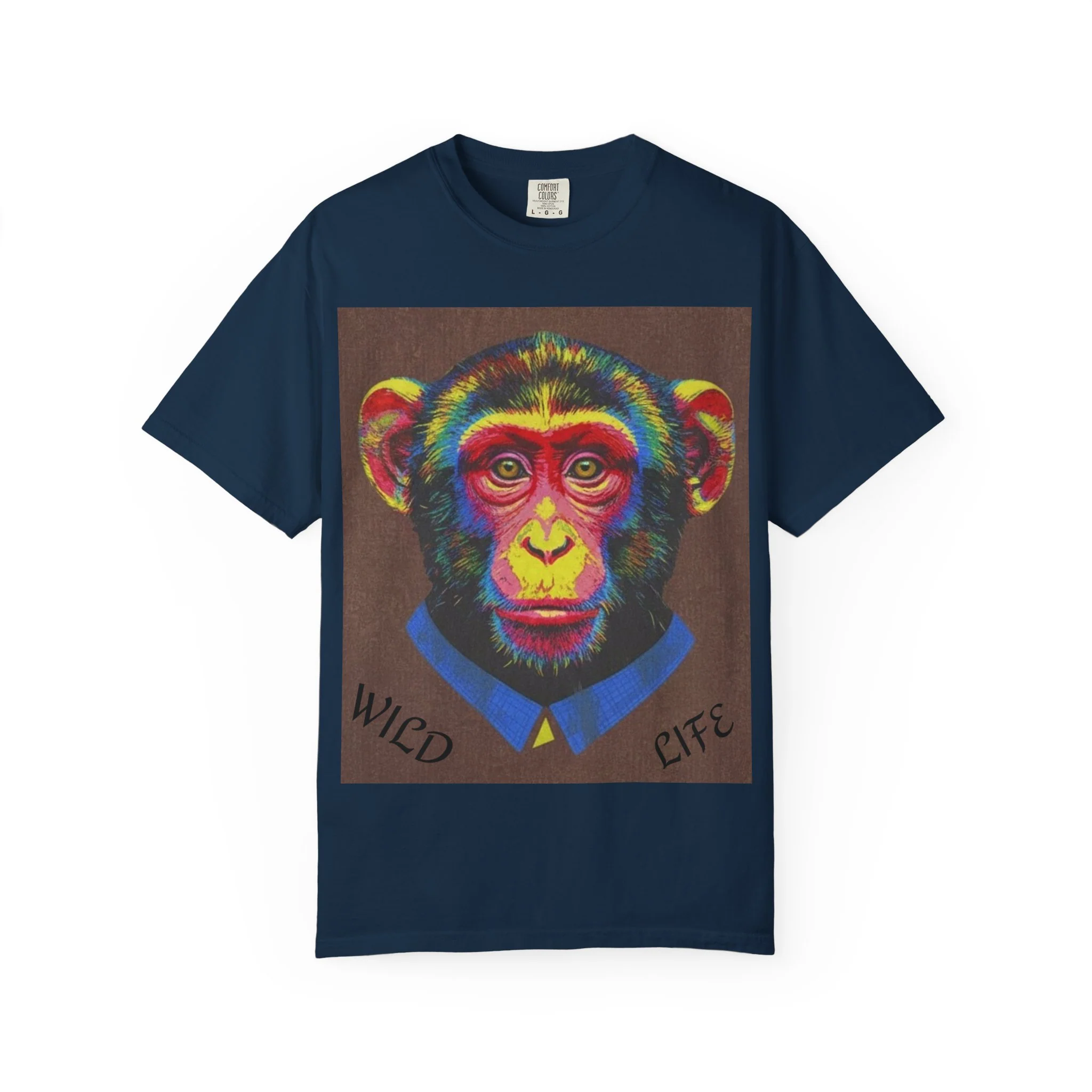 Wild Life Chimp Portrait T-Shirt — Colorful Retro Primate Graphic Tee - Image 8