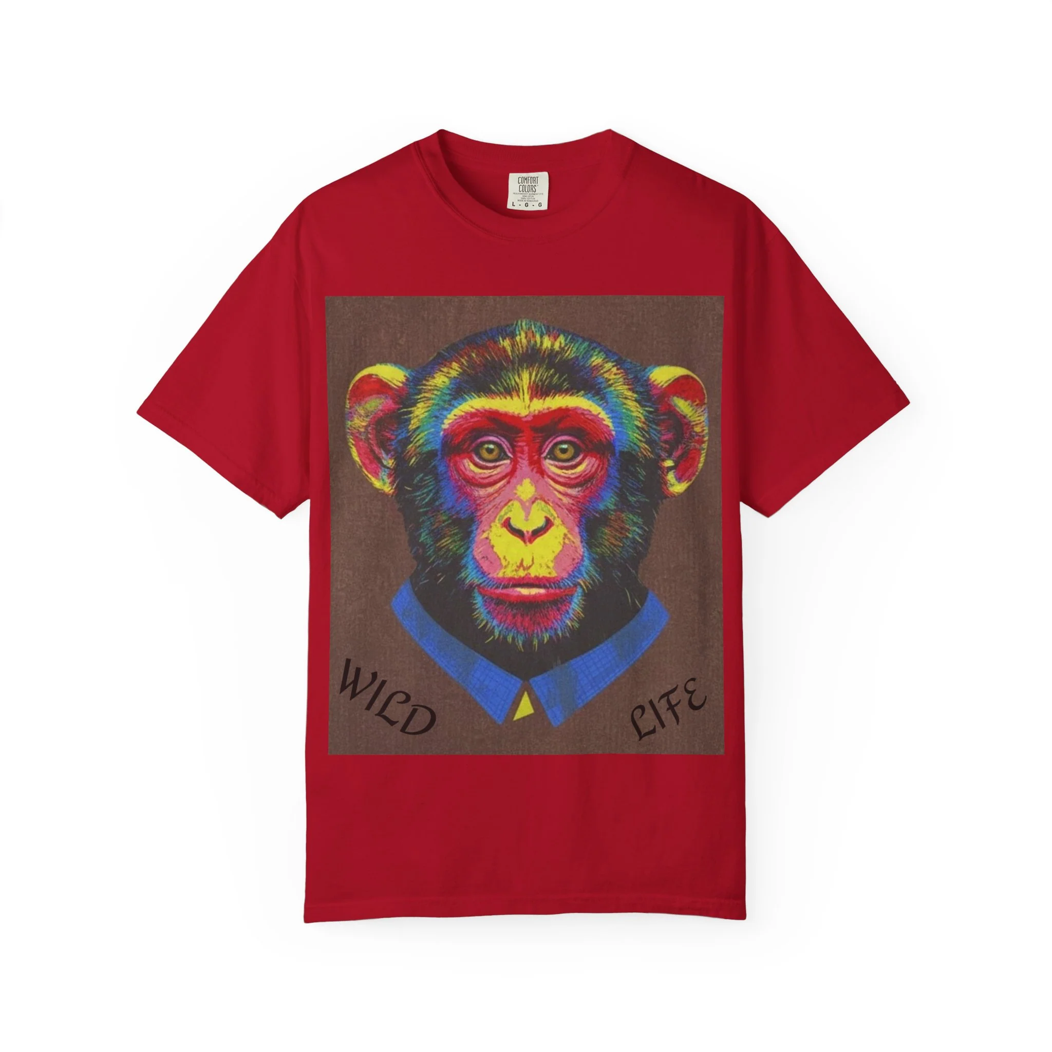 Wild Life Chimp Portrait T-Shirt — Colorful Retro Primate Graphic Tee - Image 9
